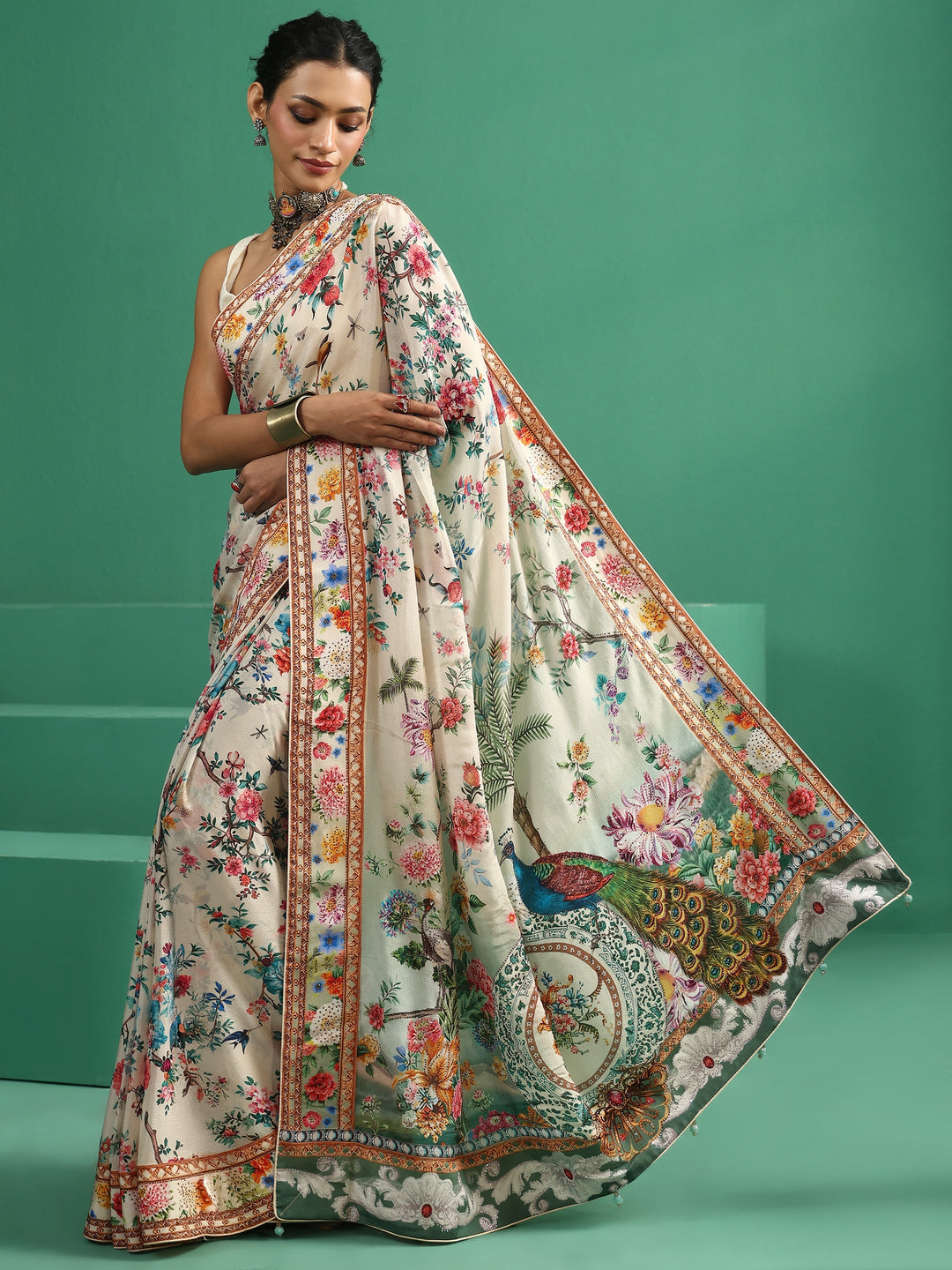  Libas Art Multicolour Floral Printed Chiffon Saree 