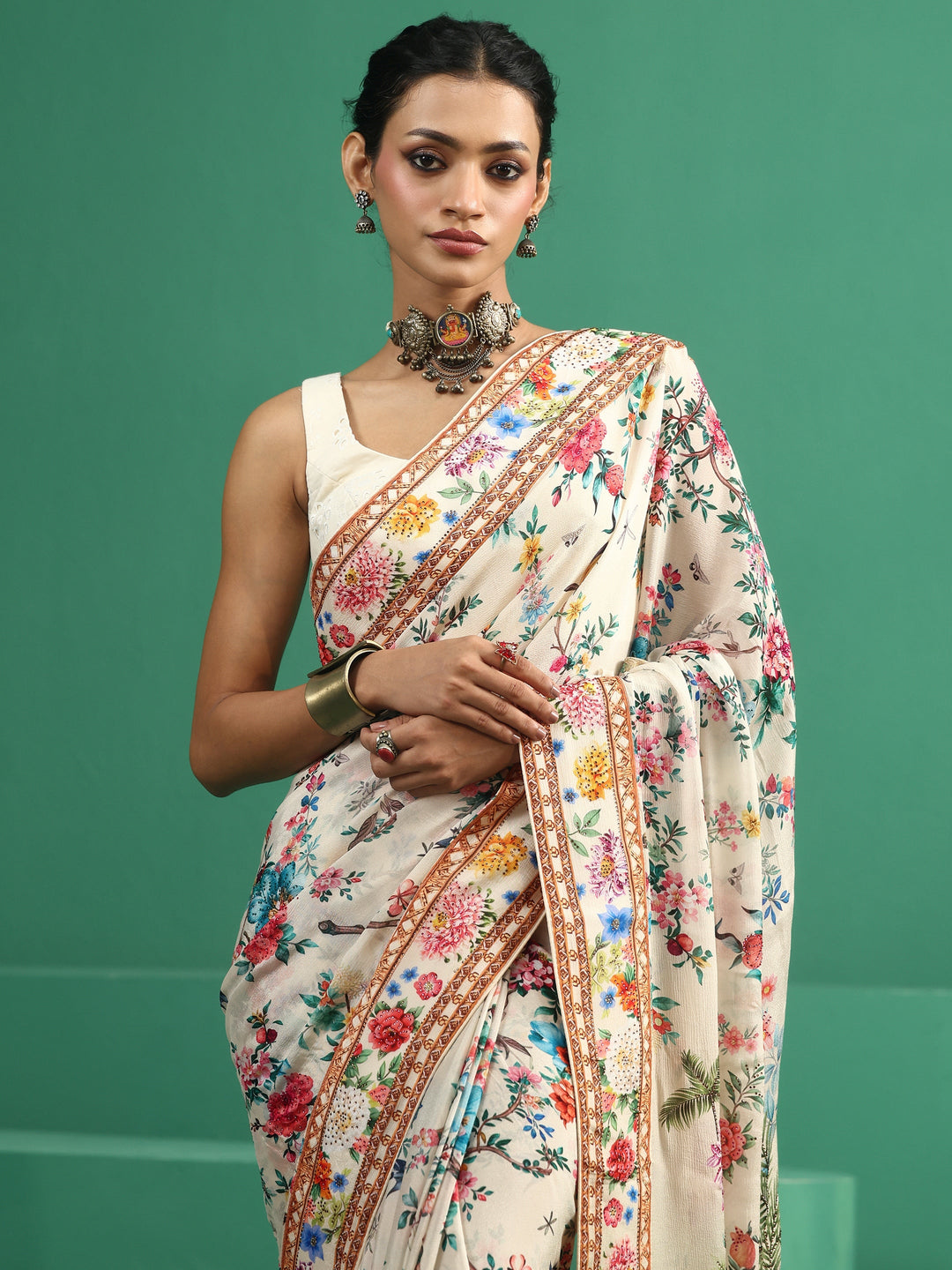  Libas Art Multicolour Floral Printed Chiffon Saree 