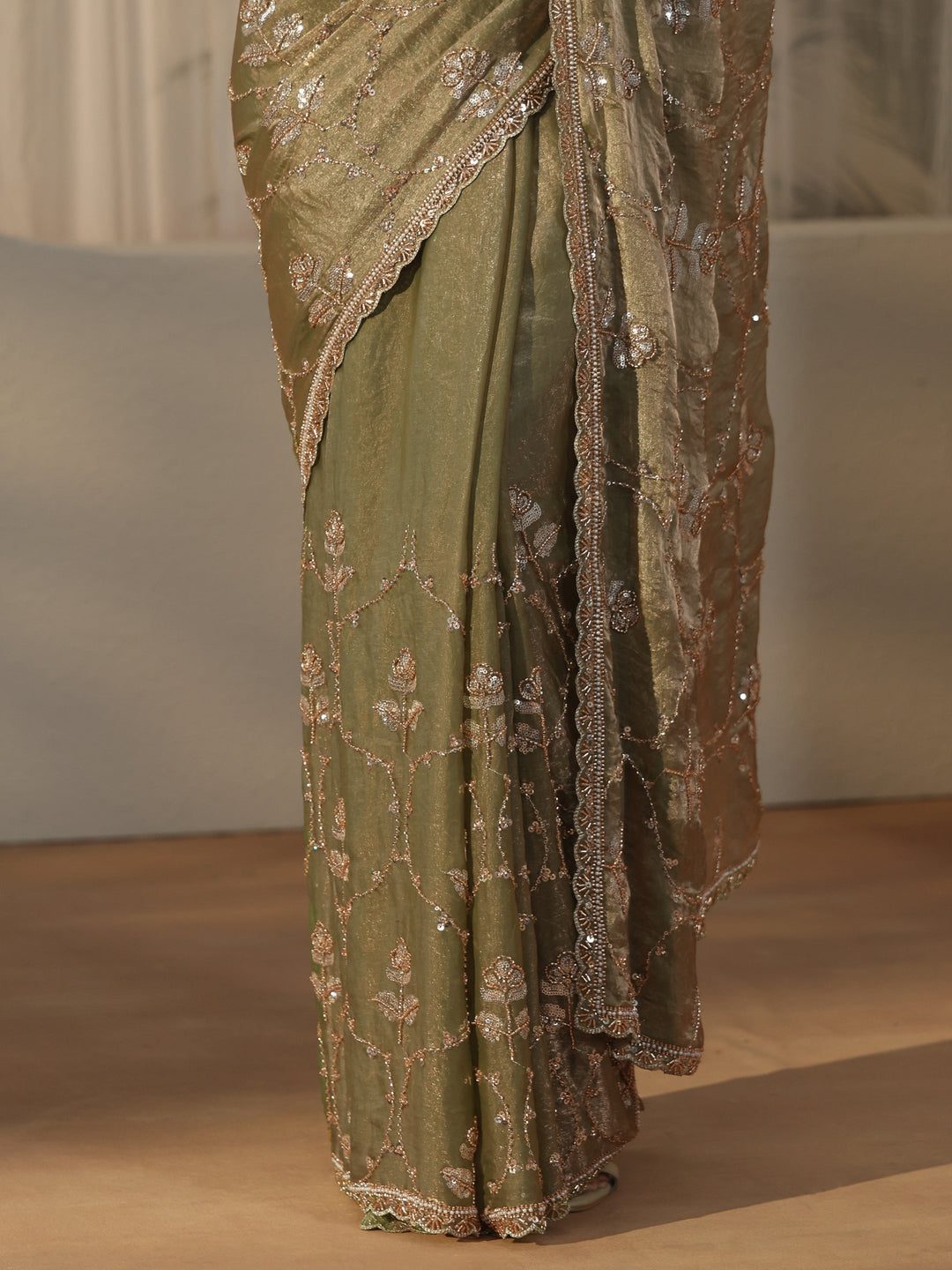  Libas Green Floral Embellished Tissue Saree 