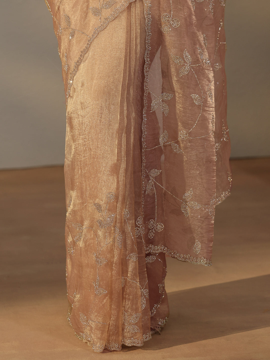  Libas Art Taupe Brown Floral Embellished Tissue Saree 