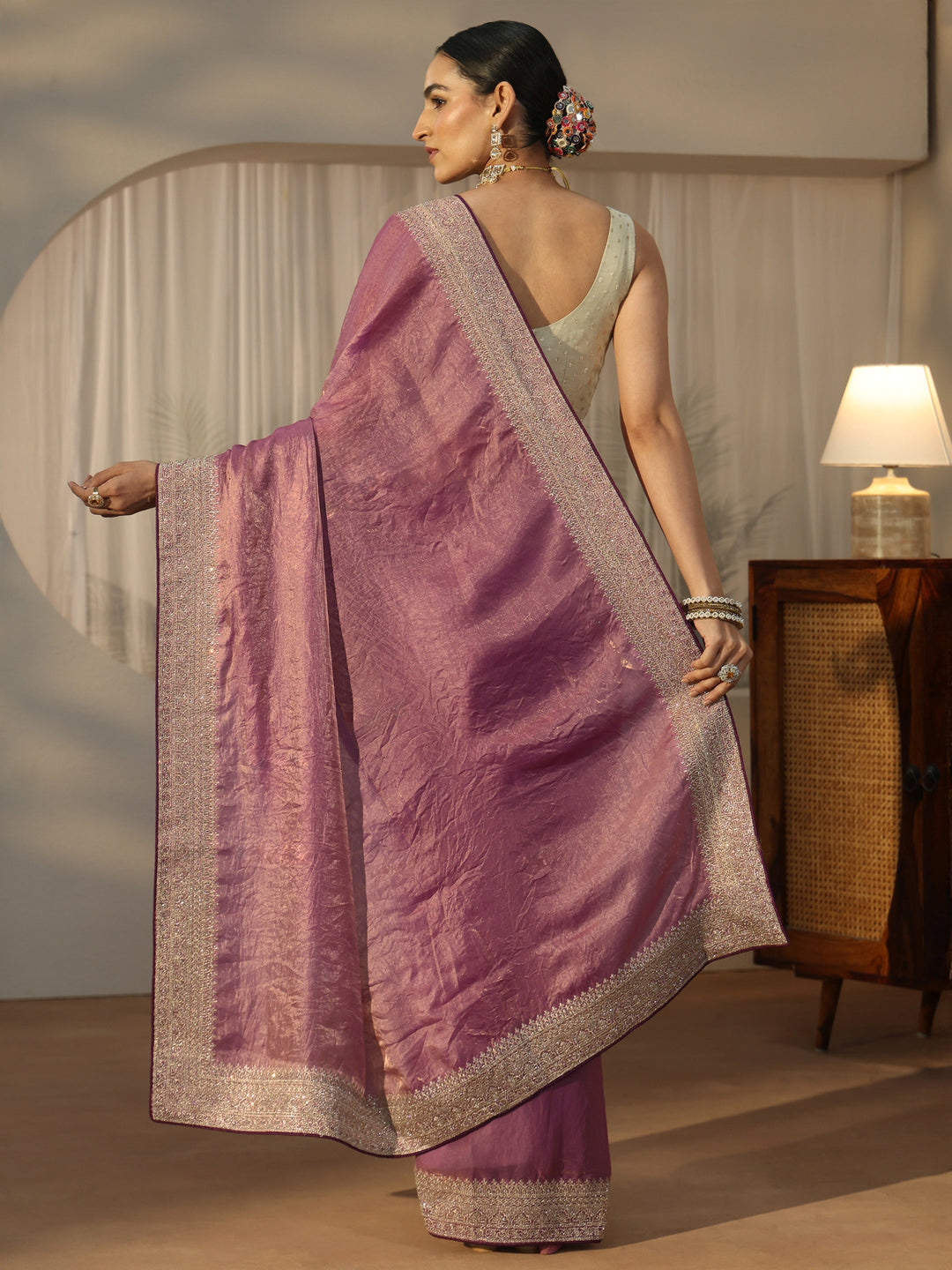  Libas Muave Tissue Saree with Embellished Border 
