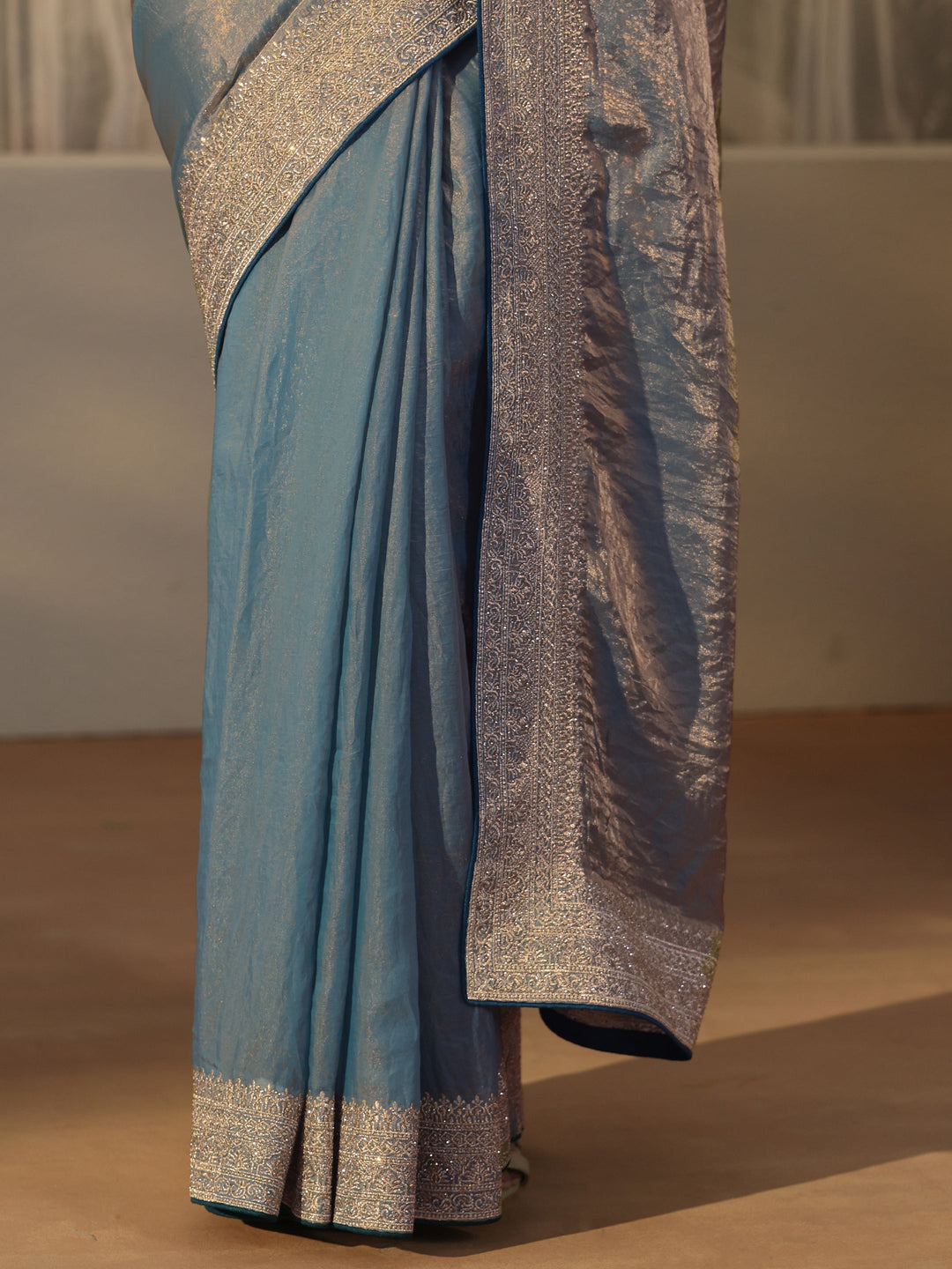  Libas Blue Tissue Saree with Embellished Border 