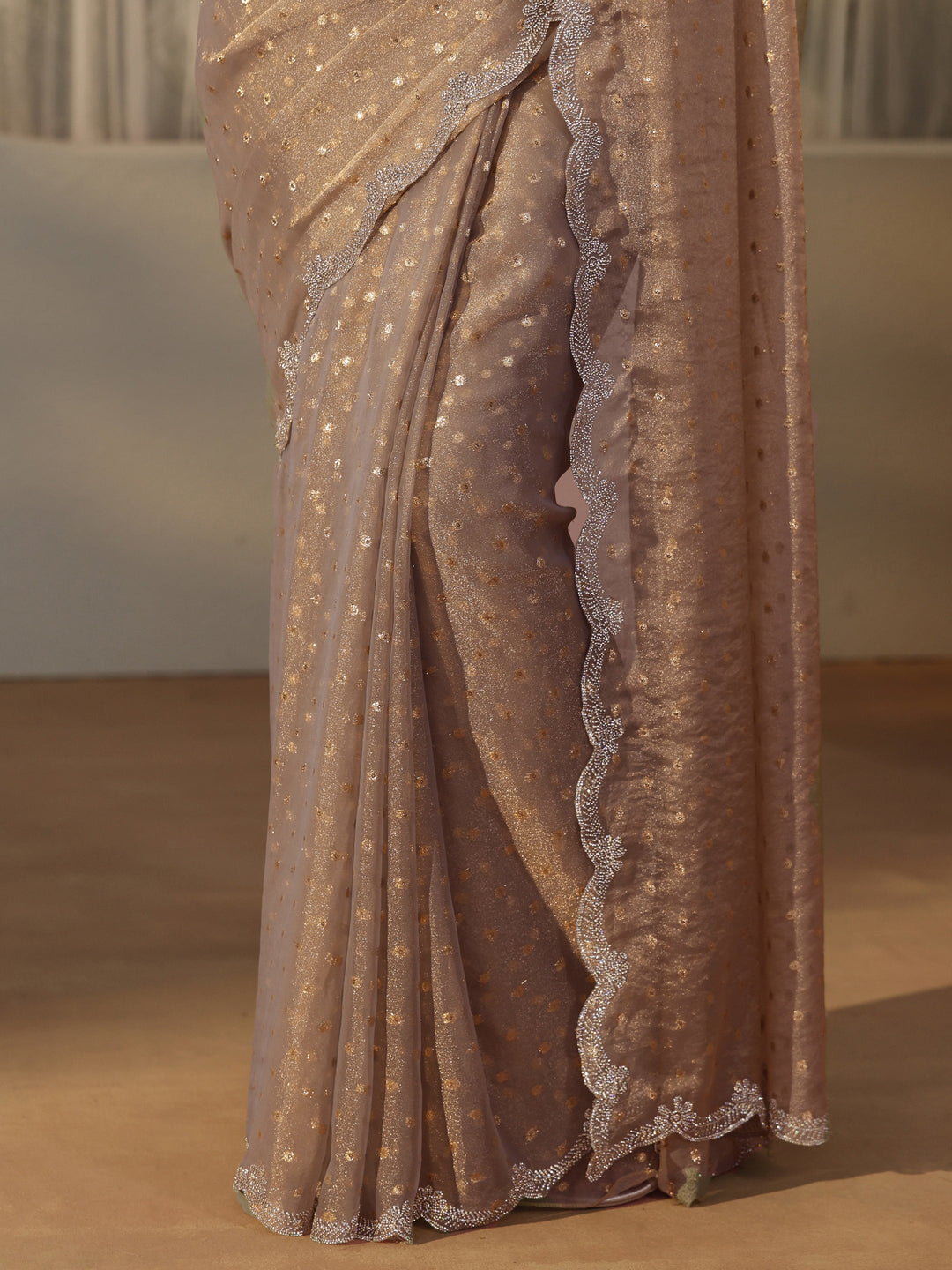  Libas Taupe Grey Embellished Tissue Saree 
