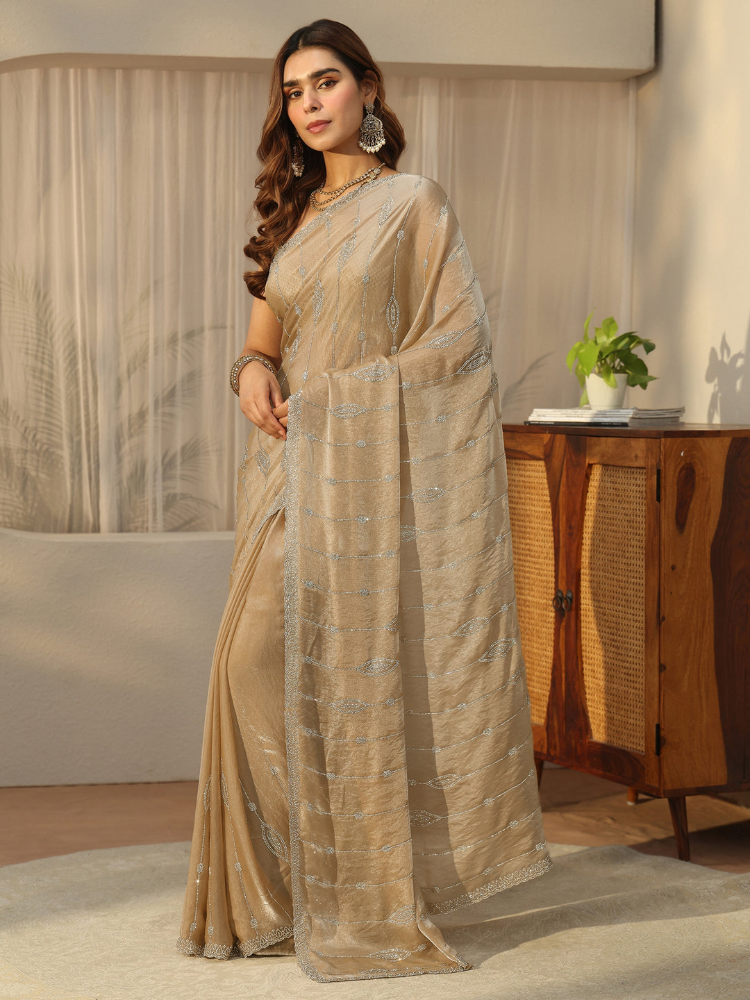  Libas Golden Embellished Tissue Saree 