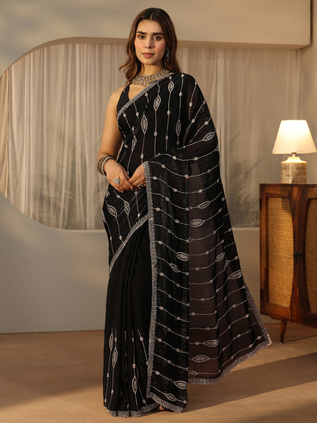  Libas Black Embellished Tissue Saree 
