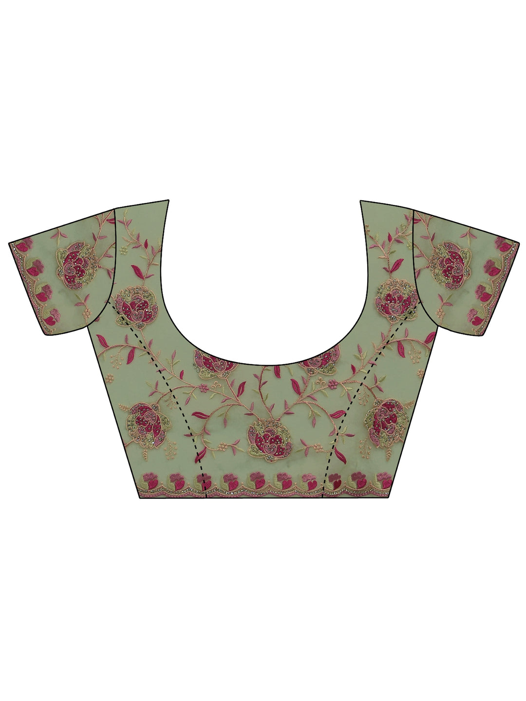  Libas Pista Green Floral Stone Work Embellished Tissue Saree 