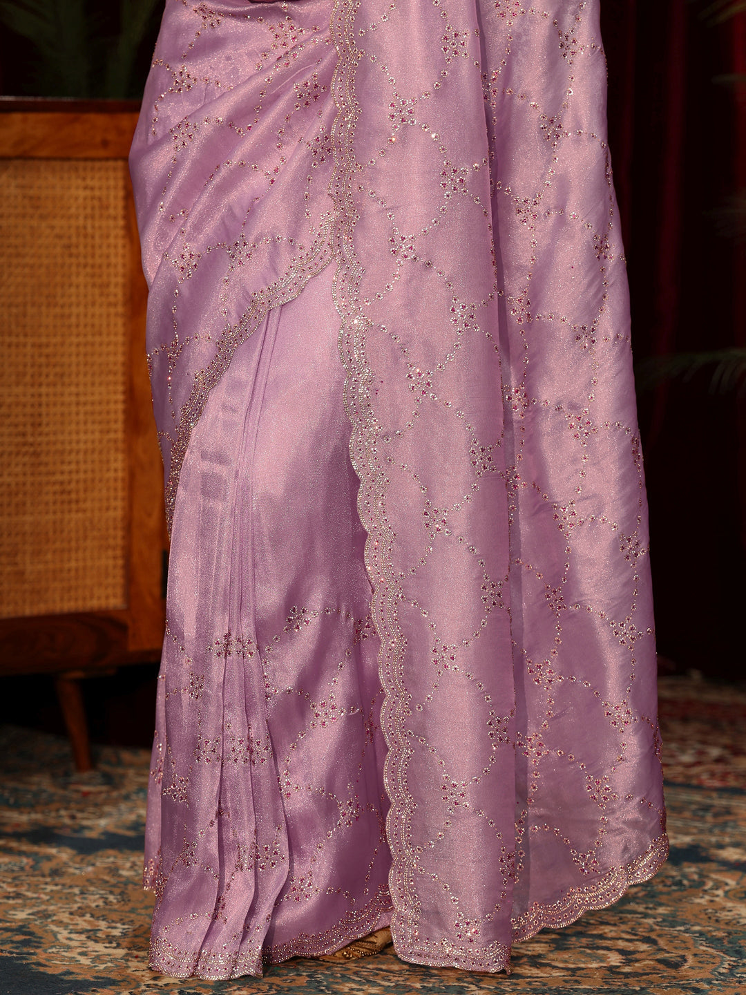  Libas Art Lavender Stone Work Tissue Saree 