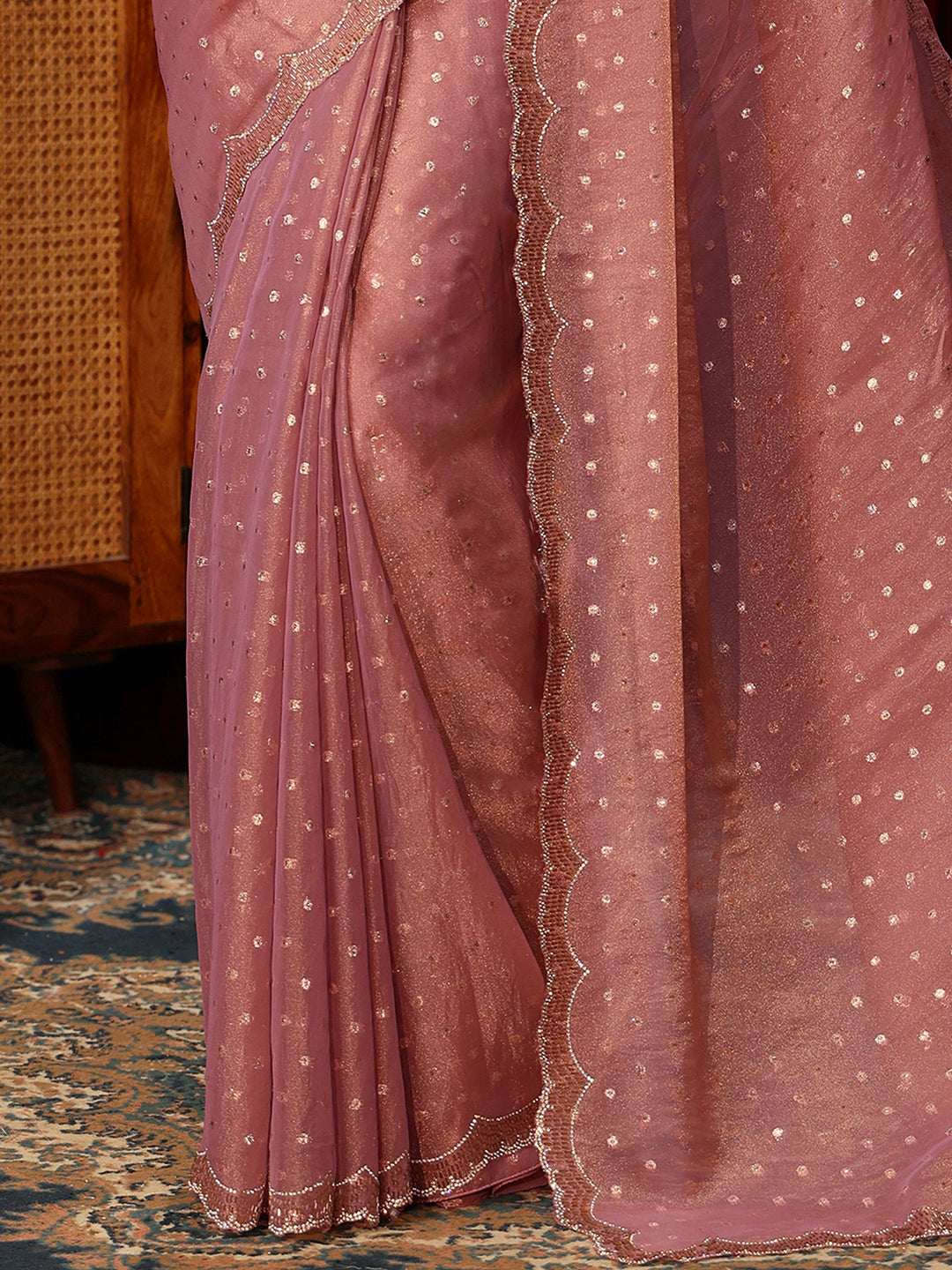  Libas Pink Tissue Saree with Embellished Border 