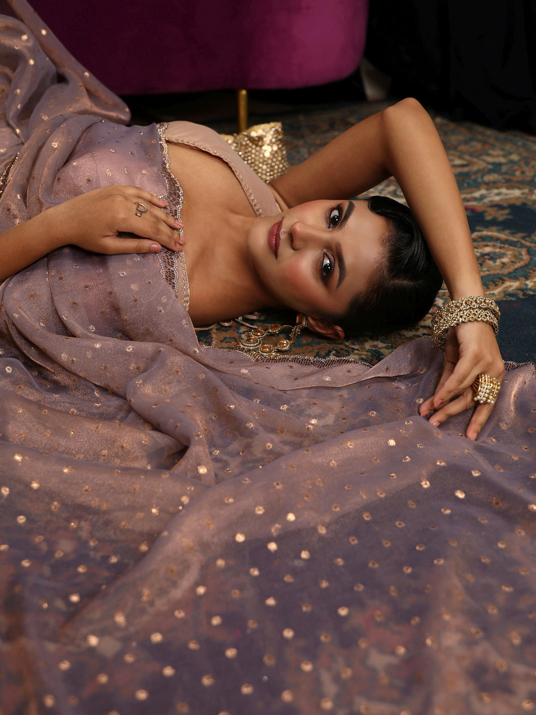  Libas Lavender Tissue Saree with Embellished Border 