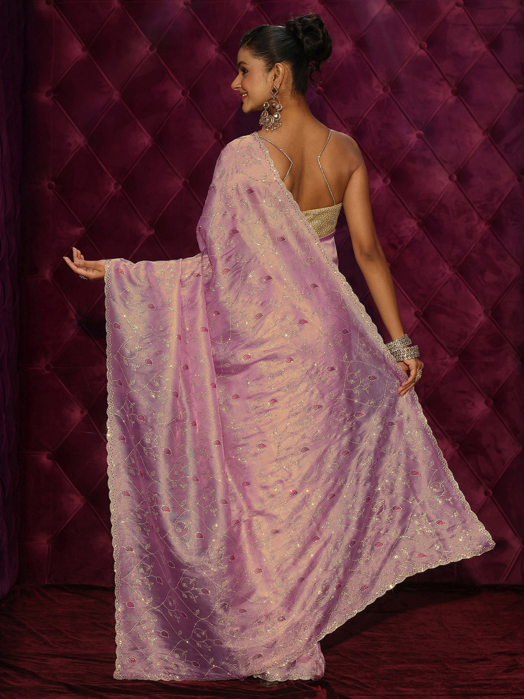  Libas Art Lavender Floral Stone Work Embellished Tissue Saree 