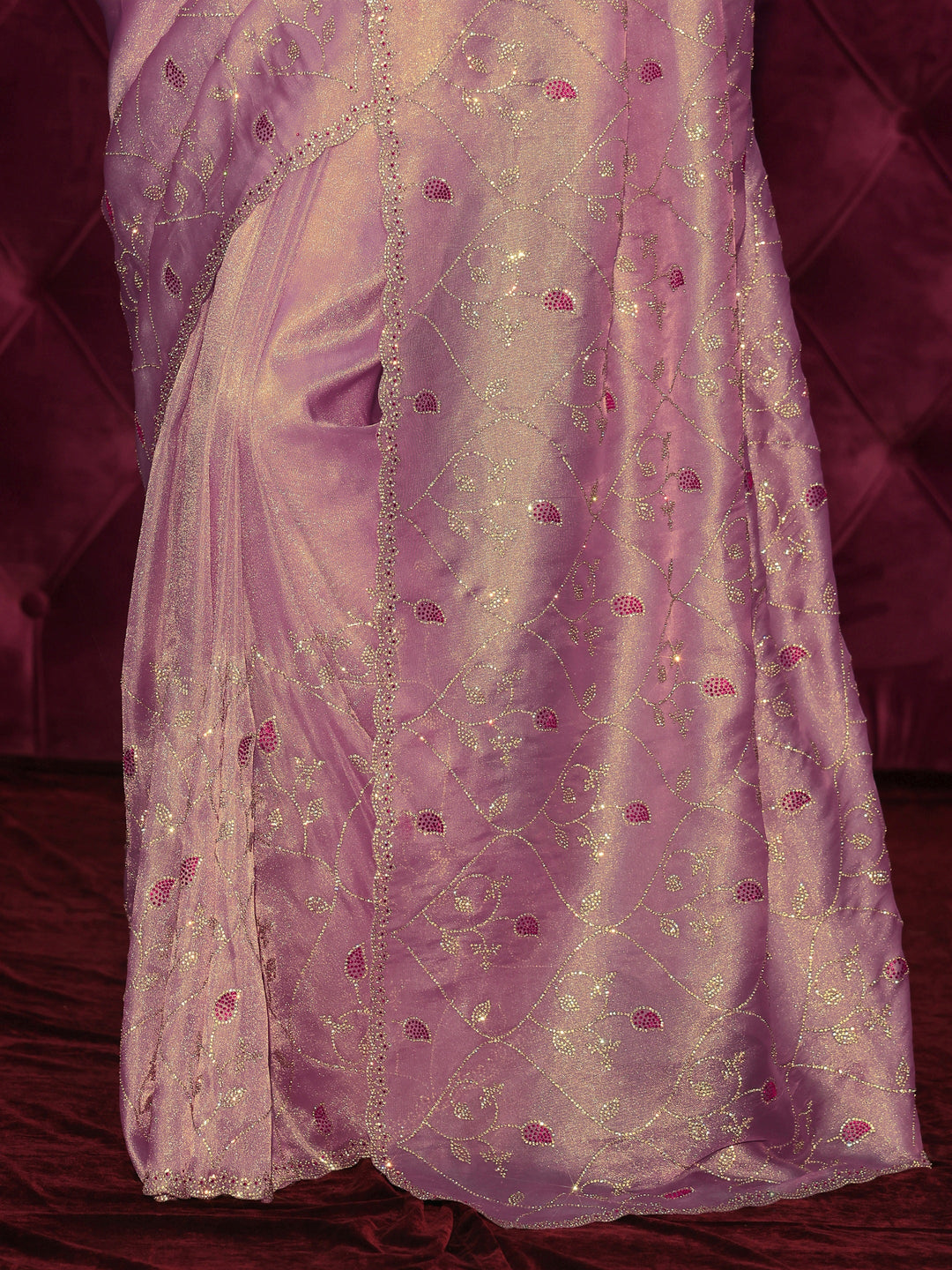  Libas Art Lavender Floral Stone Work Embellished Tissue Saree 
