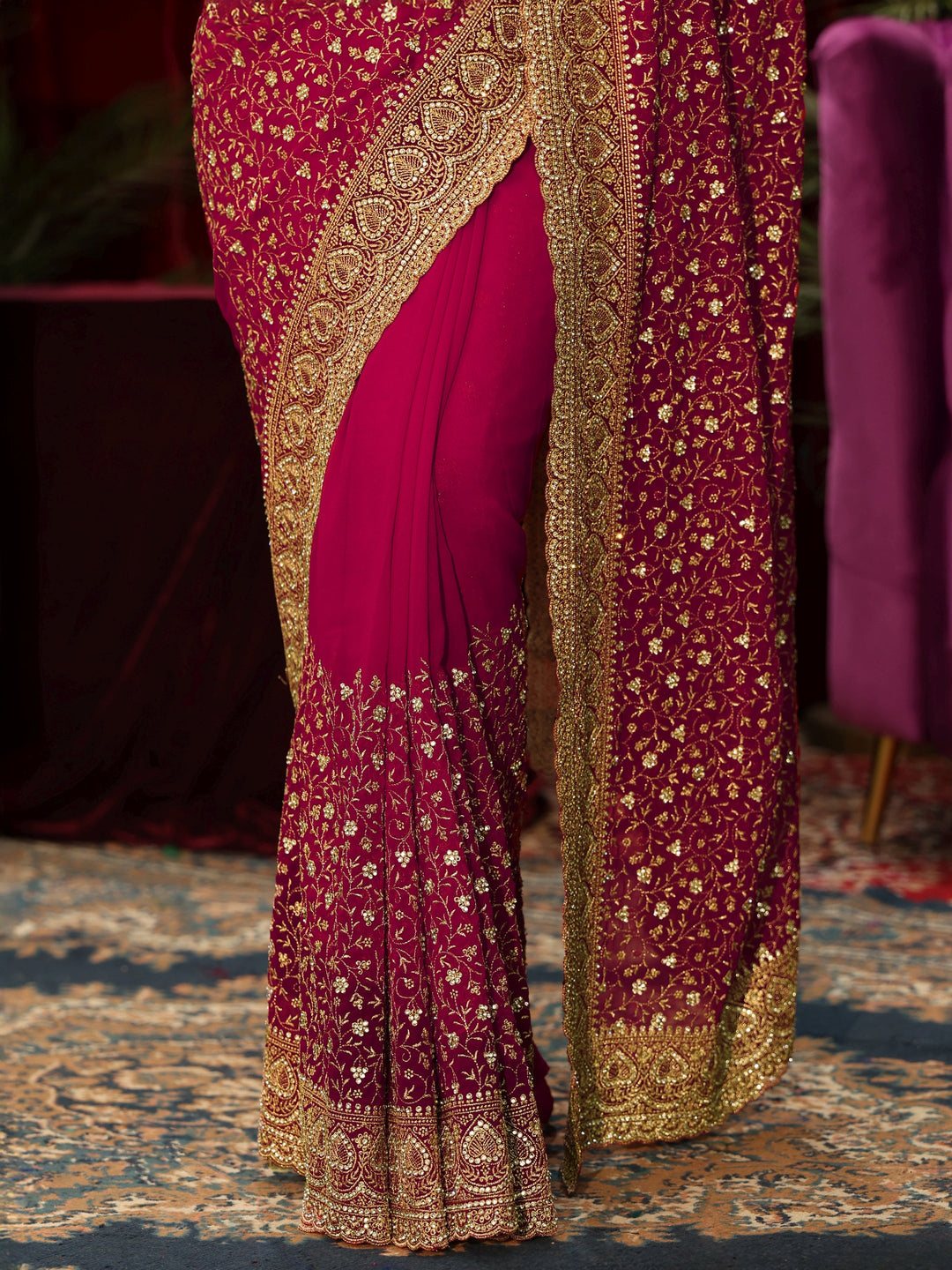  Libas Art Rani Pink Stone Work Georgette Saree 