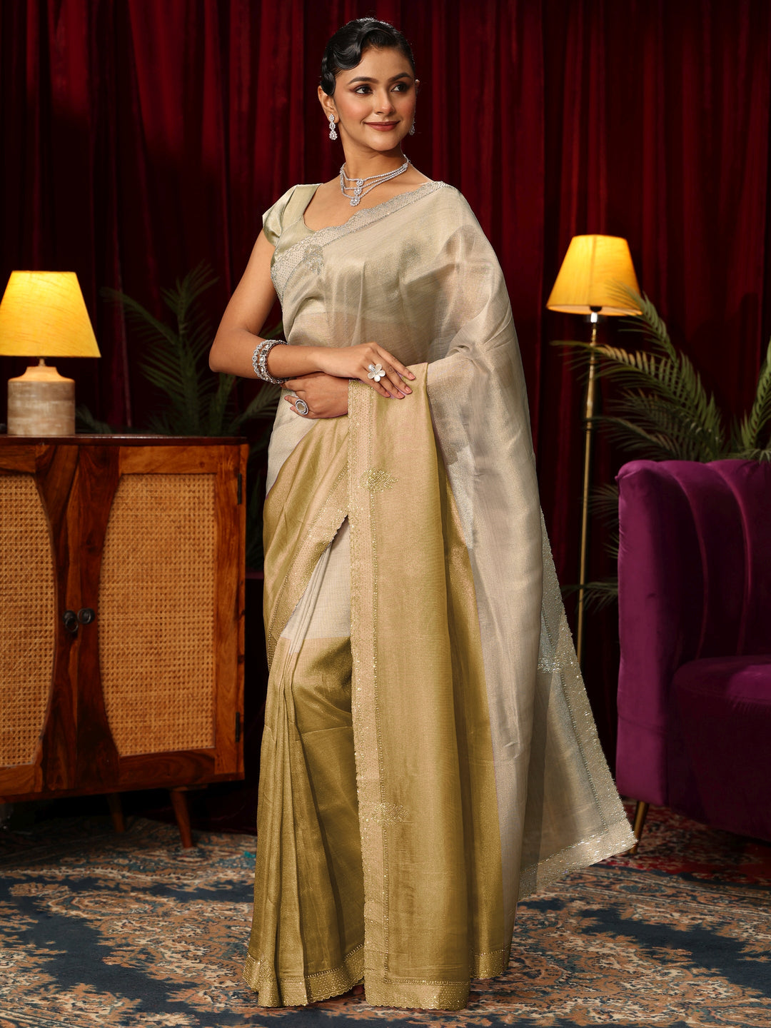  Libas Mustard Solid Tissue Saree 