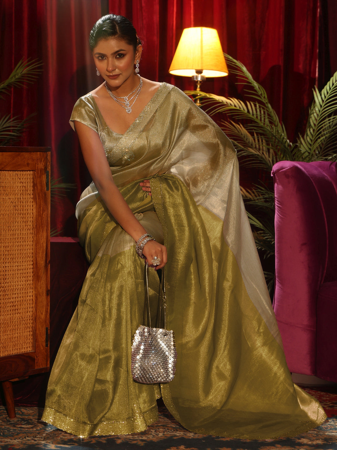  Libas Mustard Solid Tissue Saree 