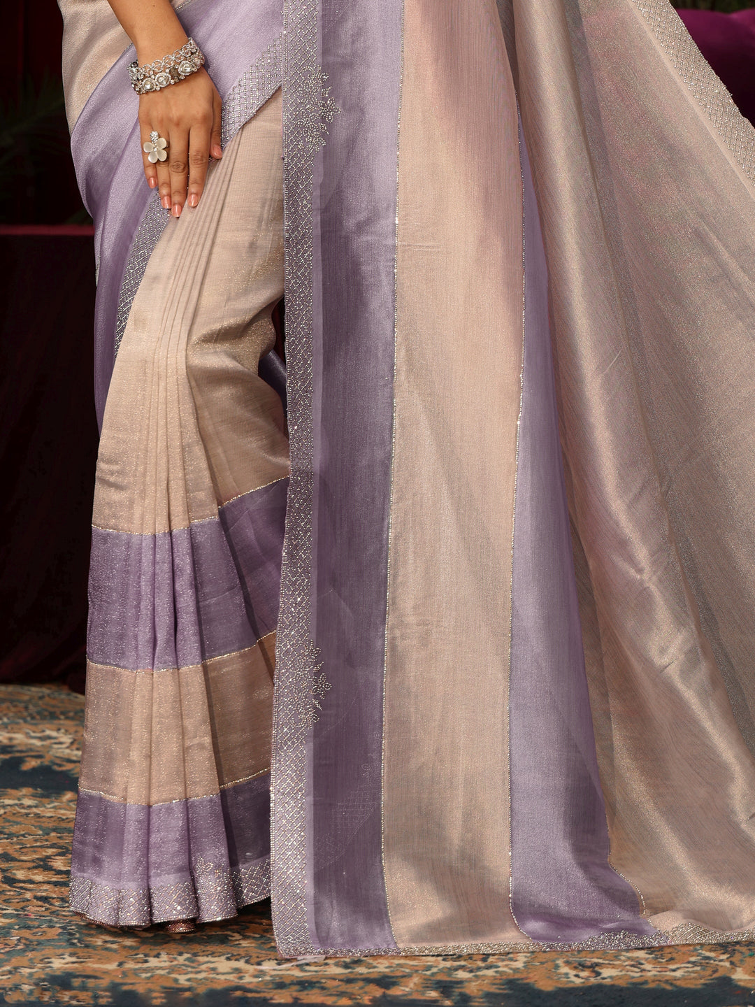  Libas Off White Stone Work Tissue Saree 
