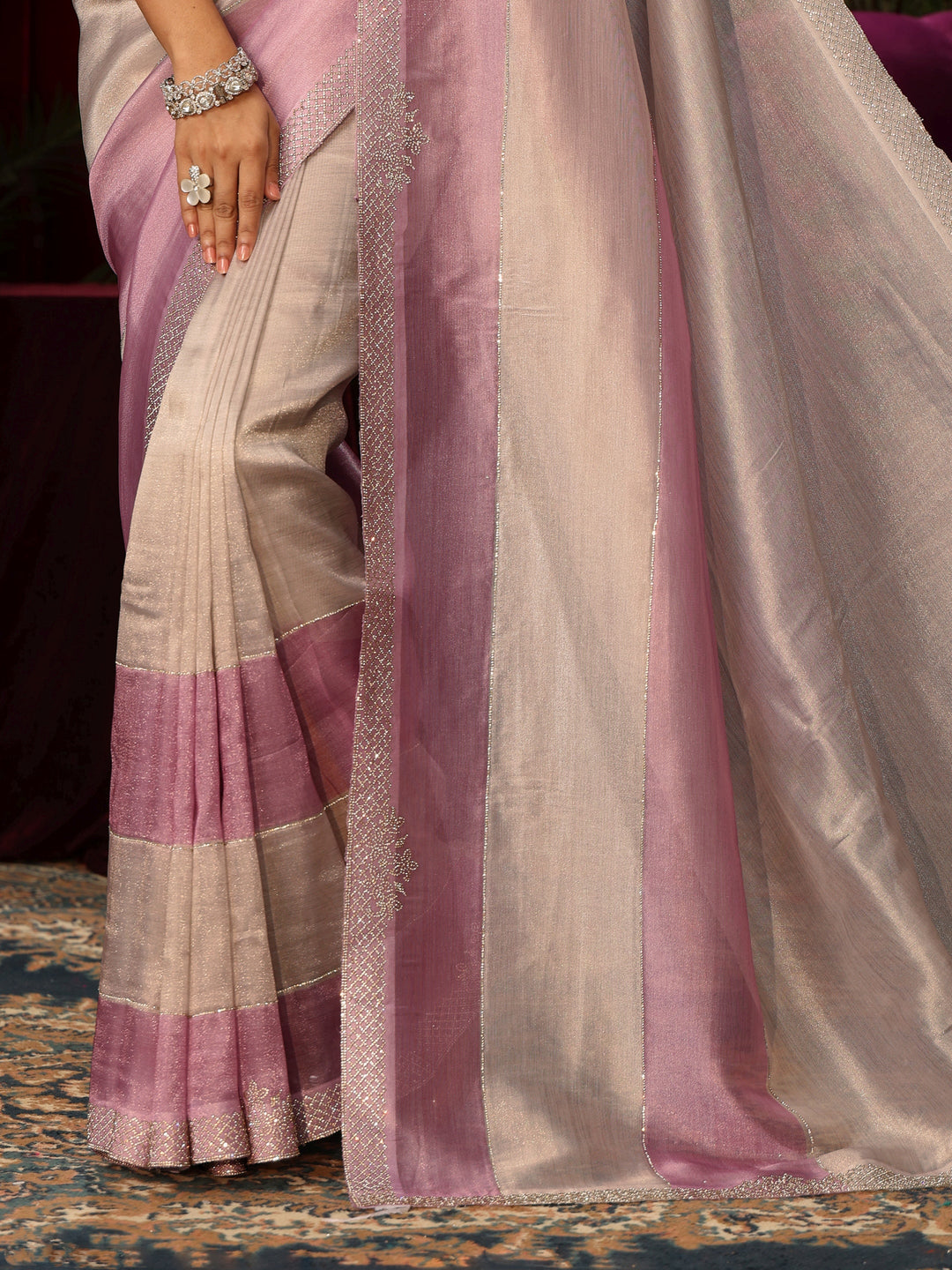  Libas Off White Tissue Saree with Embellished Border 