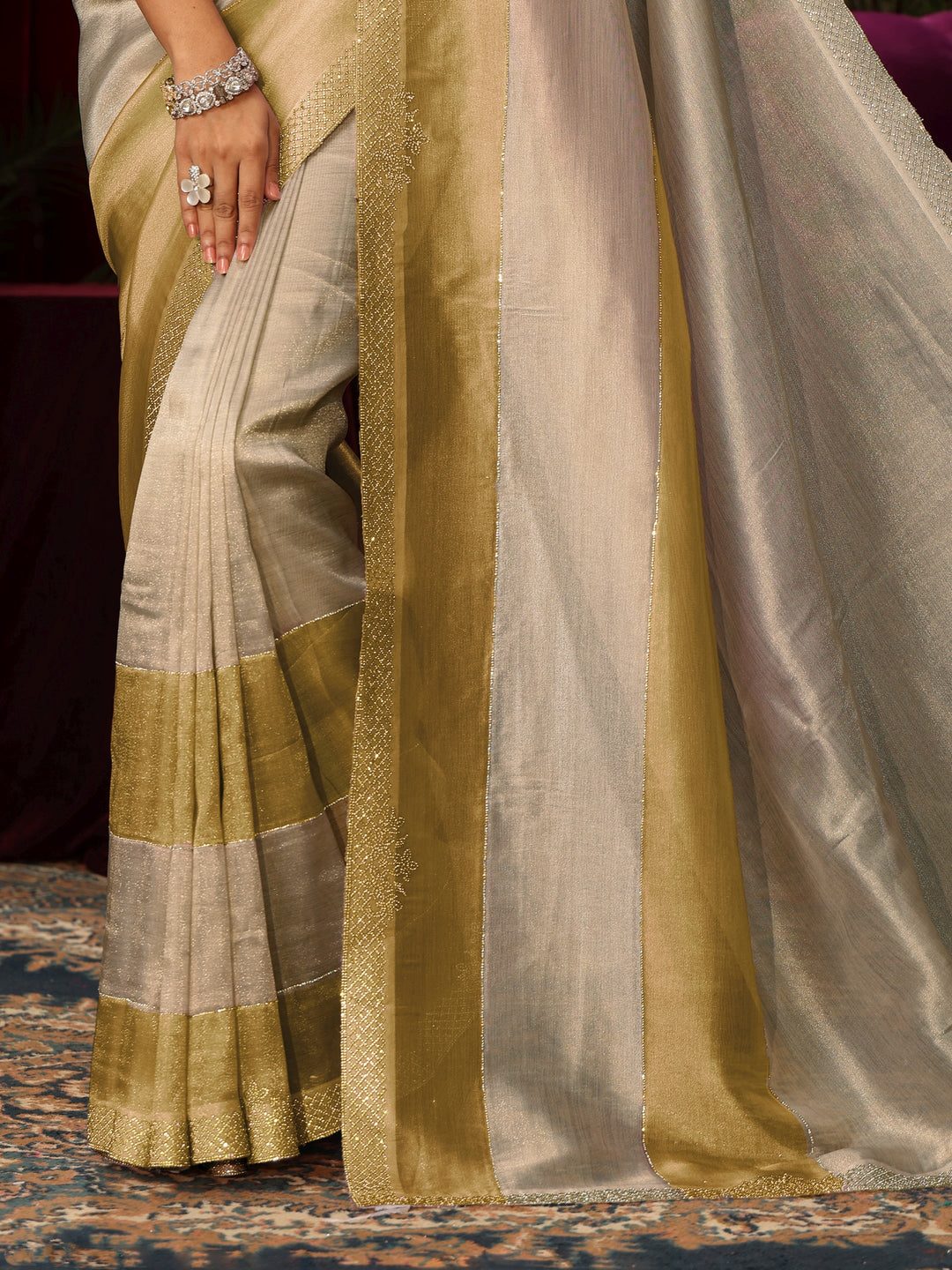  Libas Off White Stone Work Tissue Saree 
