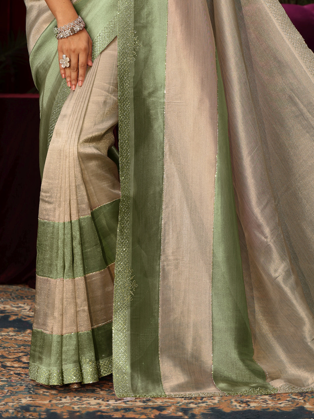  Libas Off White Stone Work Tissue Saree 