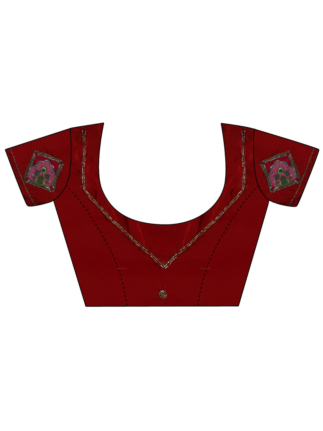  Libas Strawberry Red Embellished Satin Saree with Applique Design 