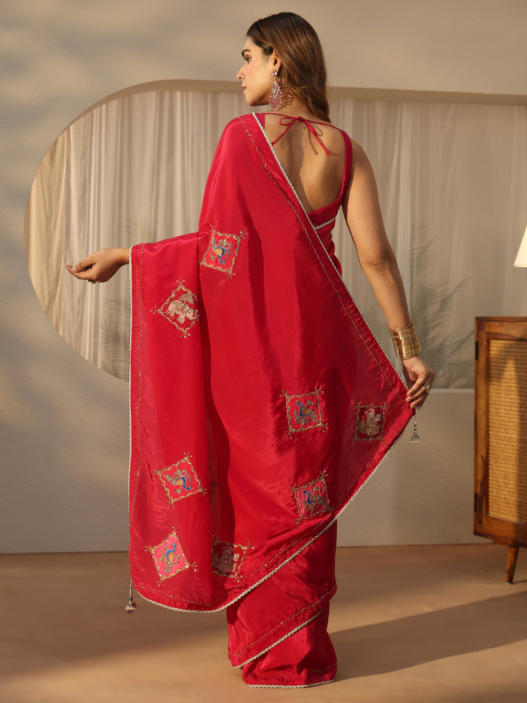  Libas Pink Animal Embroidered Saree 