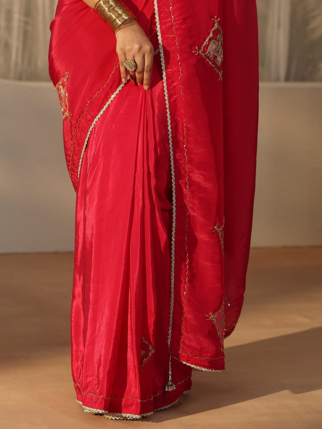  Libas Pink Animal Embroidered Saree 