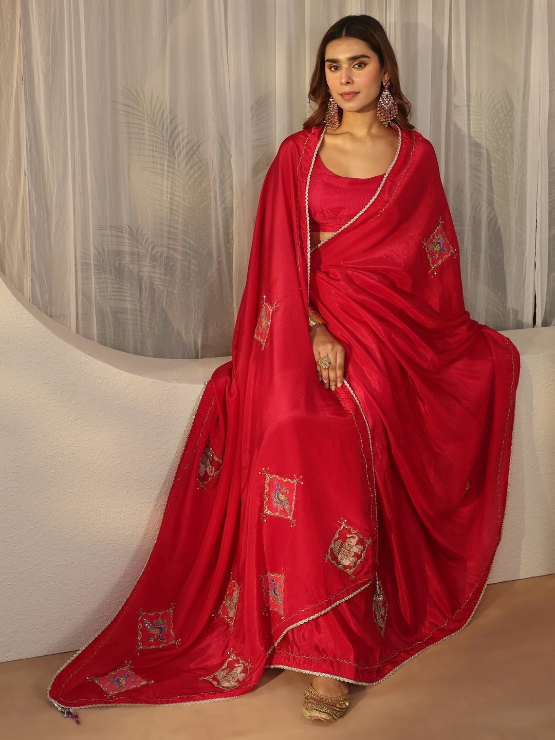  Libas Pink Animal Embroidered Saree 