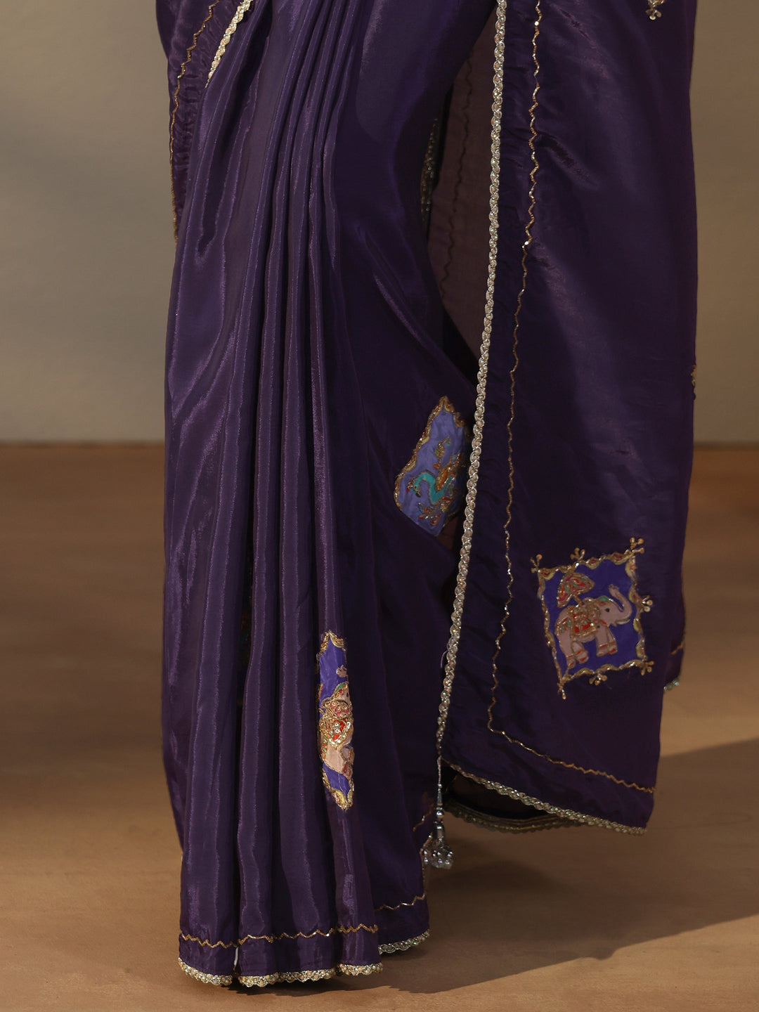  Libas Purple Satin Saree with Applique Design 