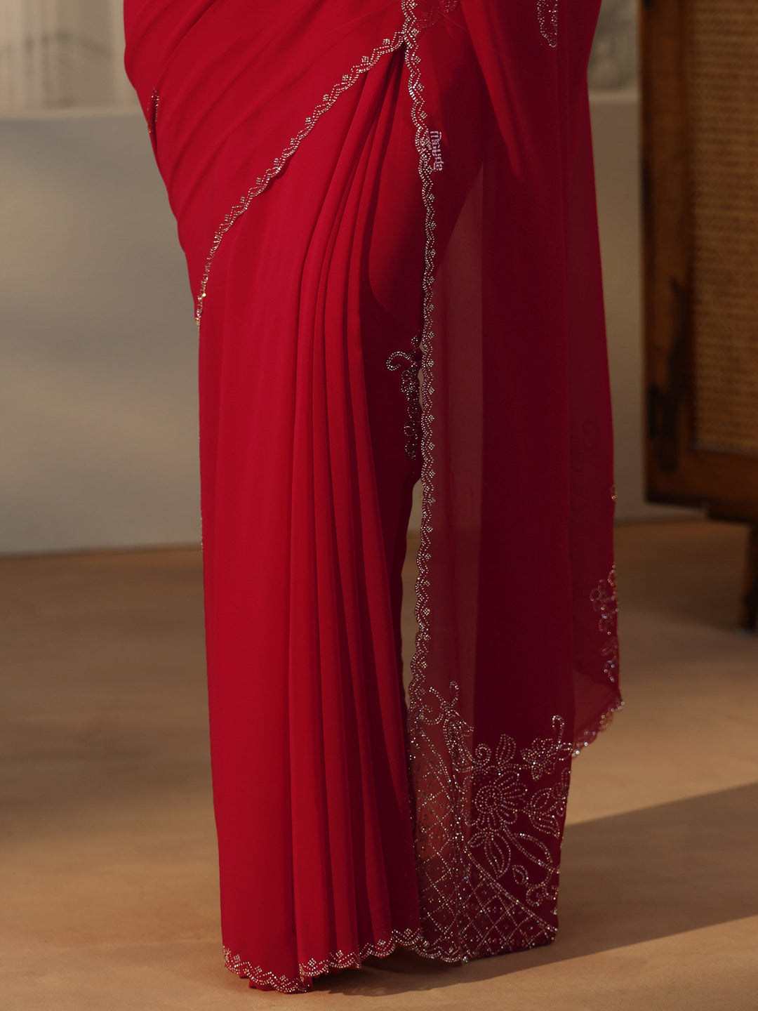  Libas Crimson Red Floral Embellished Georgette Saree 