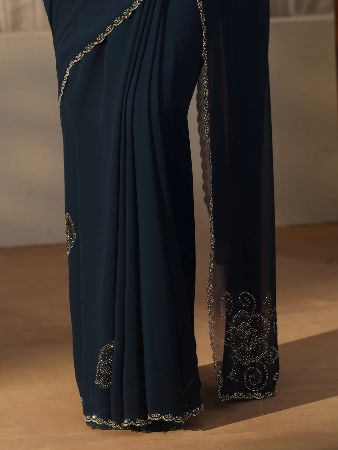  Libas Navy Blue Floral Embellished Georgette Saree 
