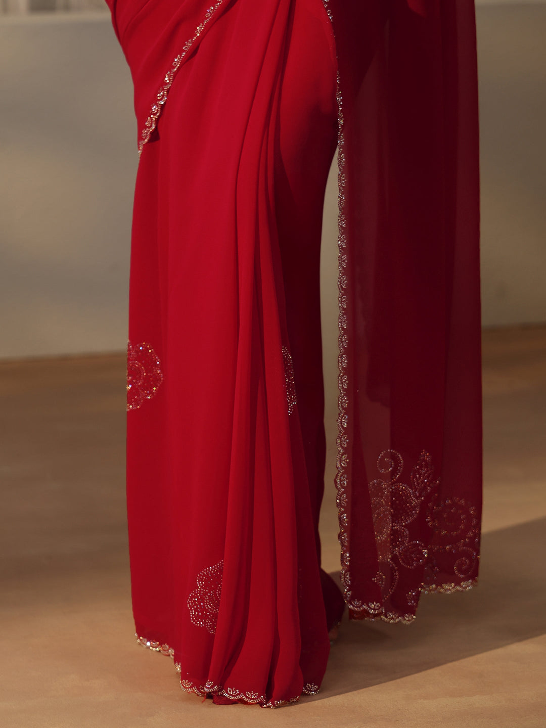  Libas Ruby Red Floral Embellished Georgette Saree 