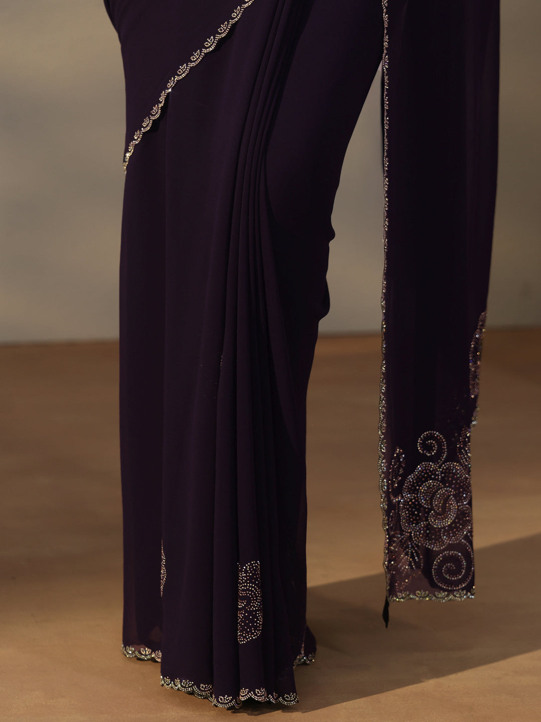  Libas Plum Purple Floral Embellished Georgette Saree 