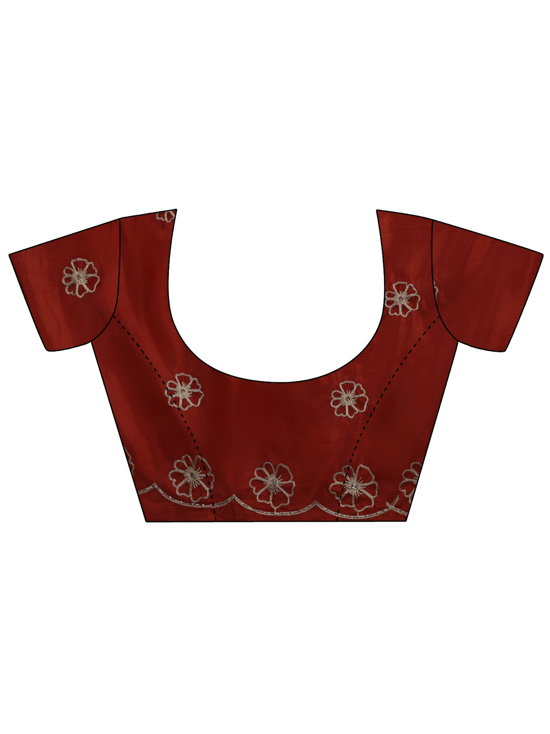 Libas Rust Brown Floral Embellished Satin Saree with Scalloped Border 