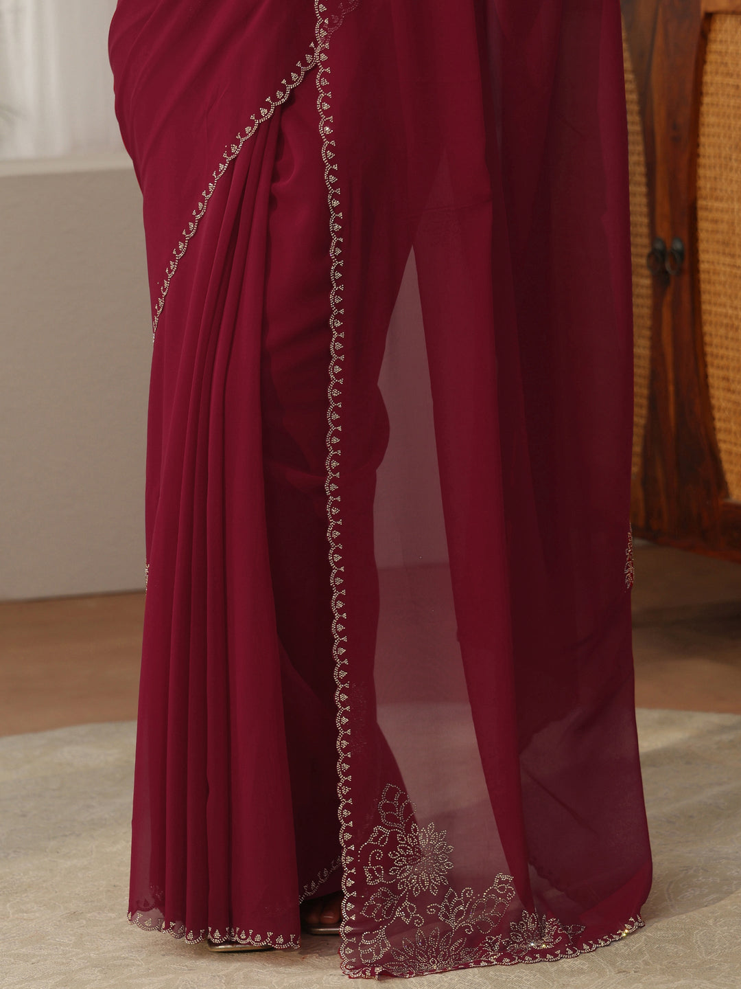  Libas Maroon Embellished Georgette Saree 