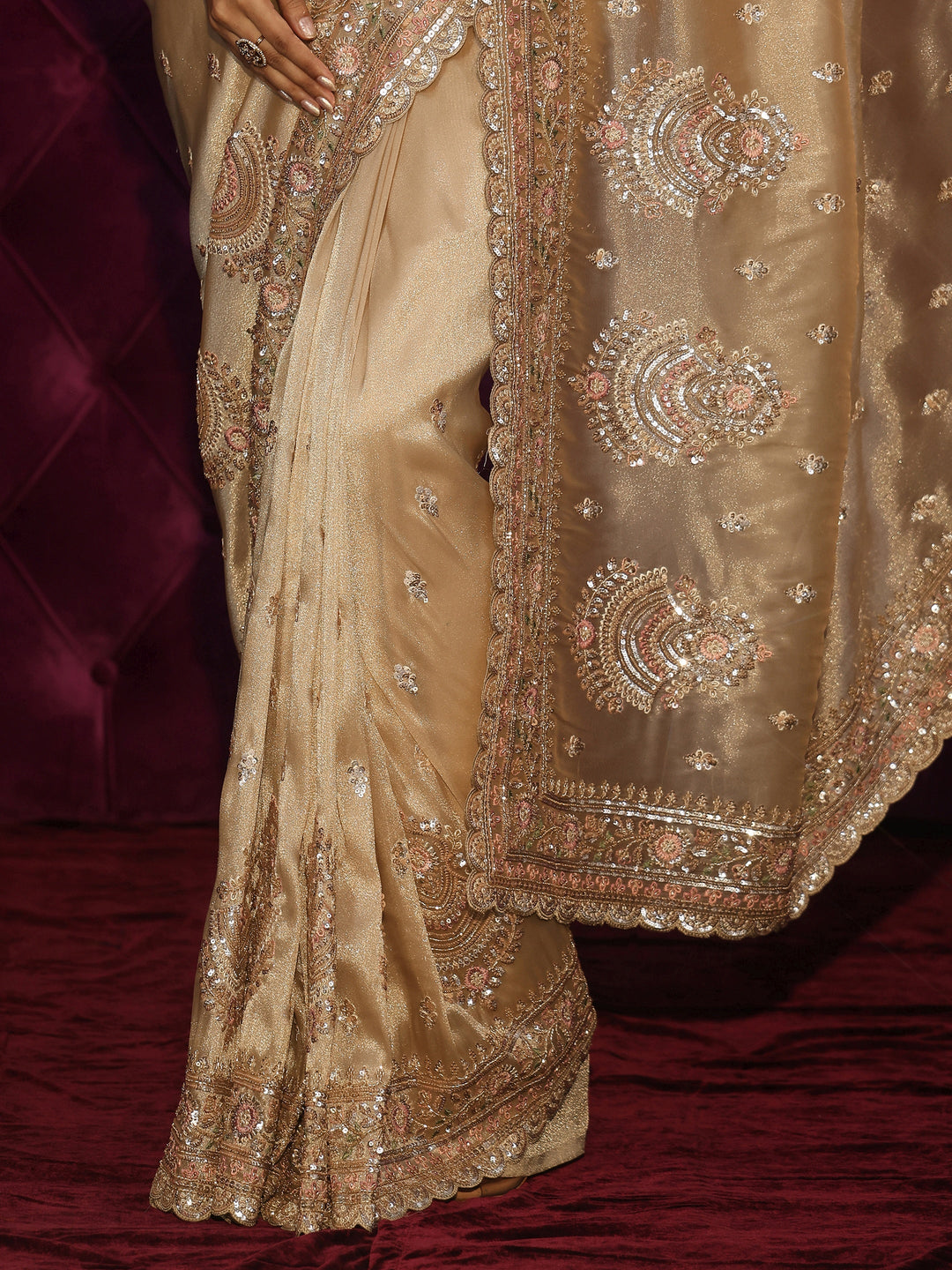  Libas Art Golden Sequin Embellished Tissue Saree 