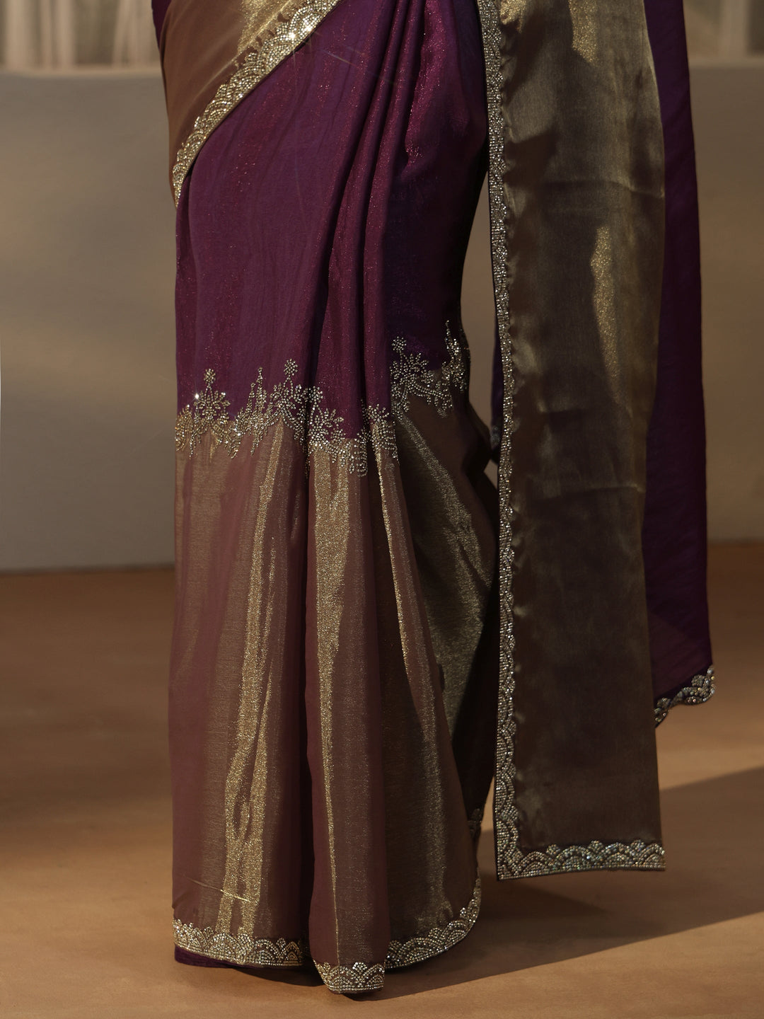  Libas Purple Tissue Saree with Embellished Border 
