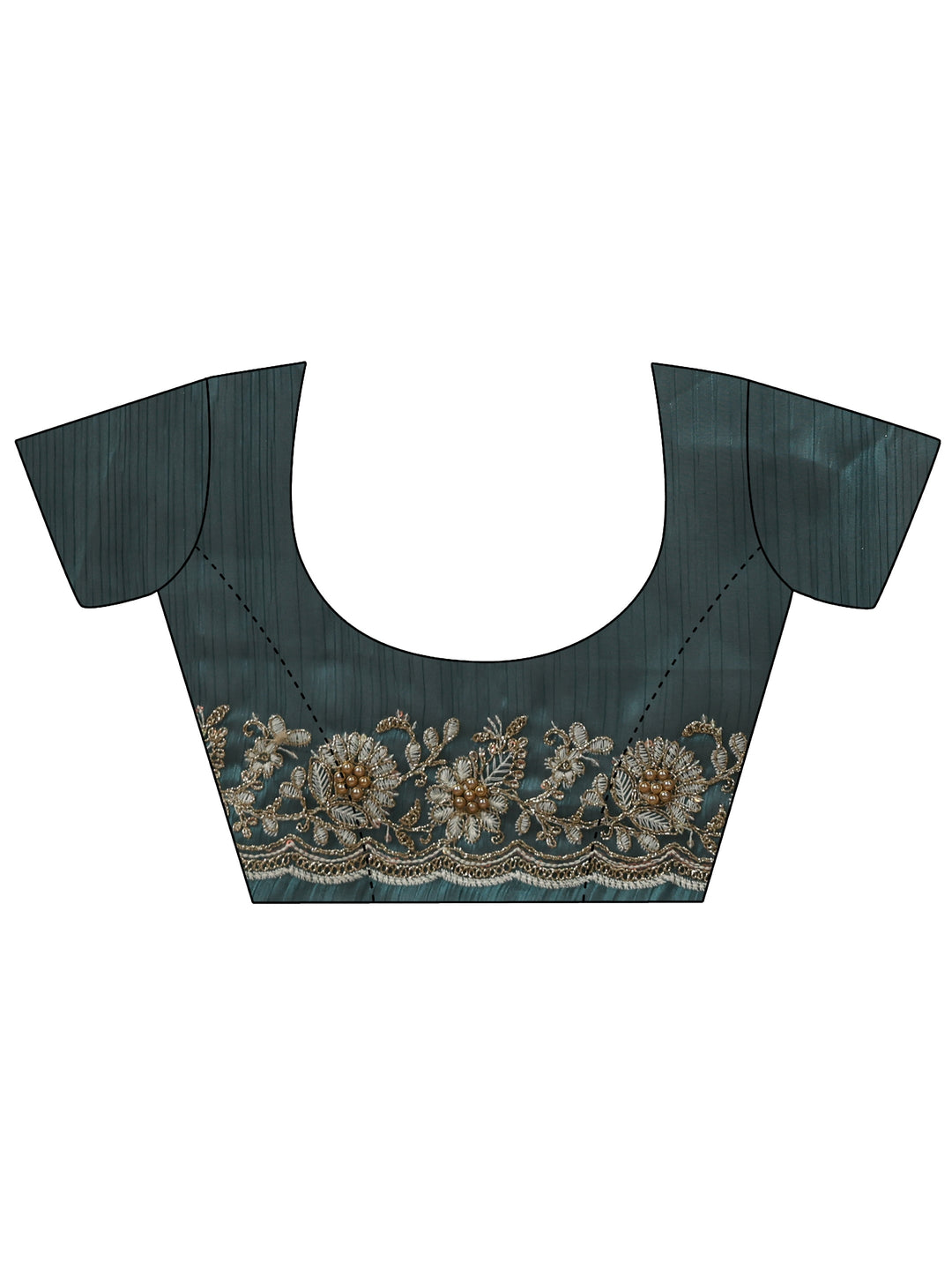  Libas Teal Blue Floral Embroidered Tissue Saree 