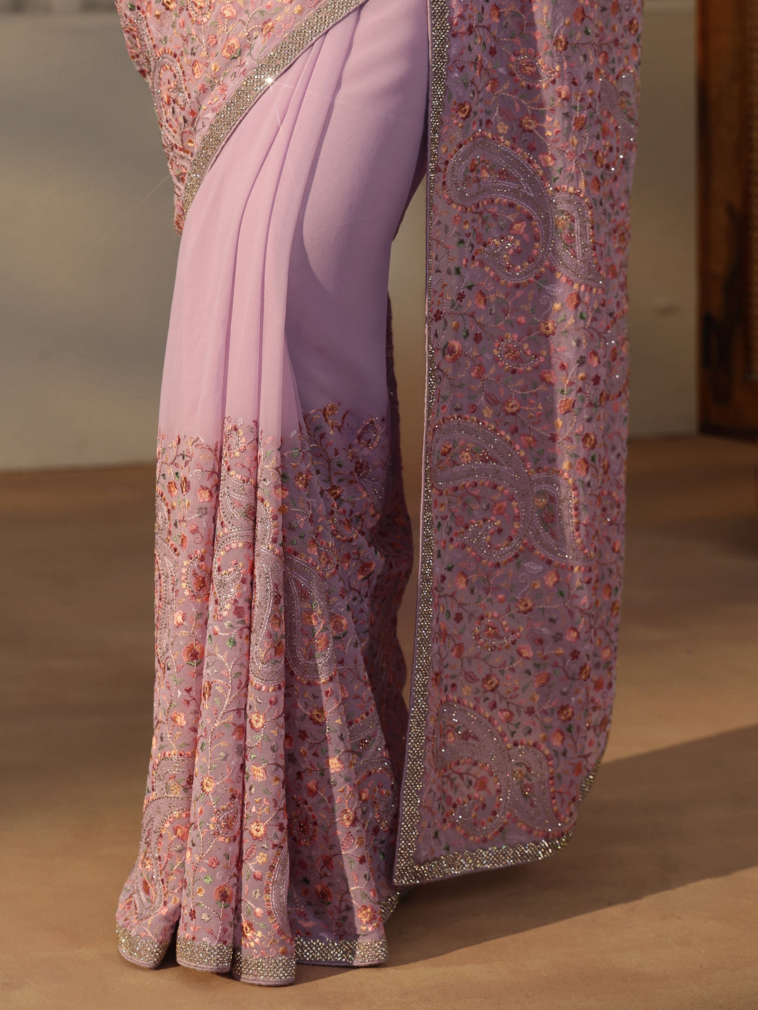  Libas Lavender Embroidered Georgette Saree 