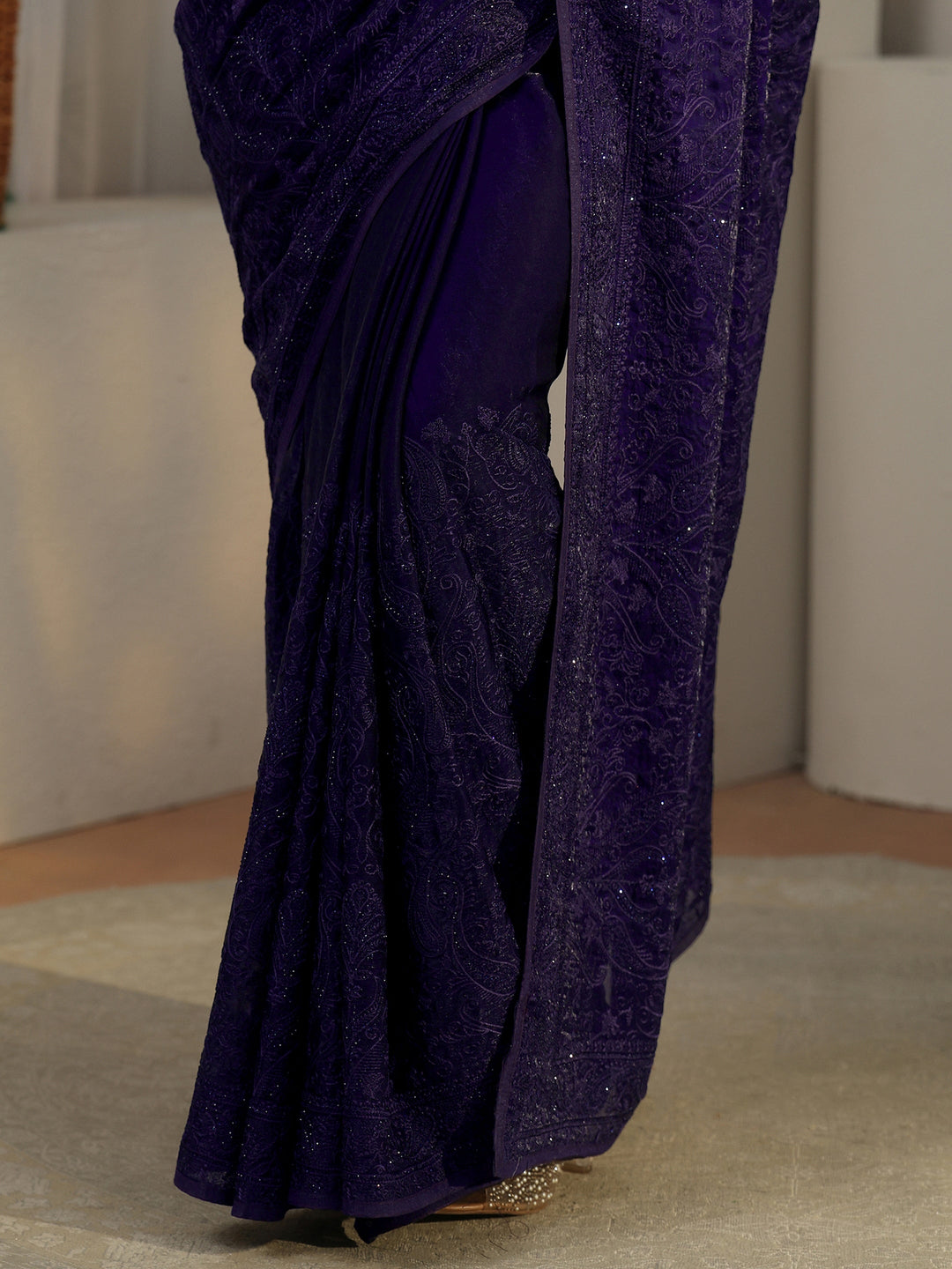  Libas Art Violet Embroidered Tissue Saree 