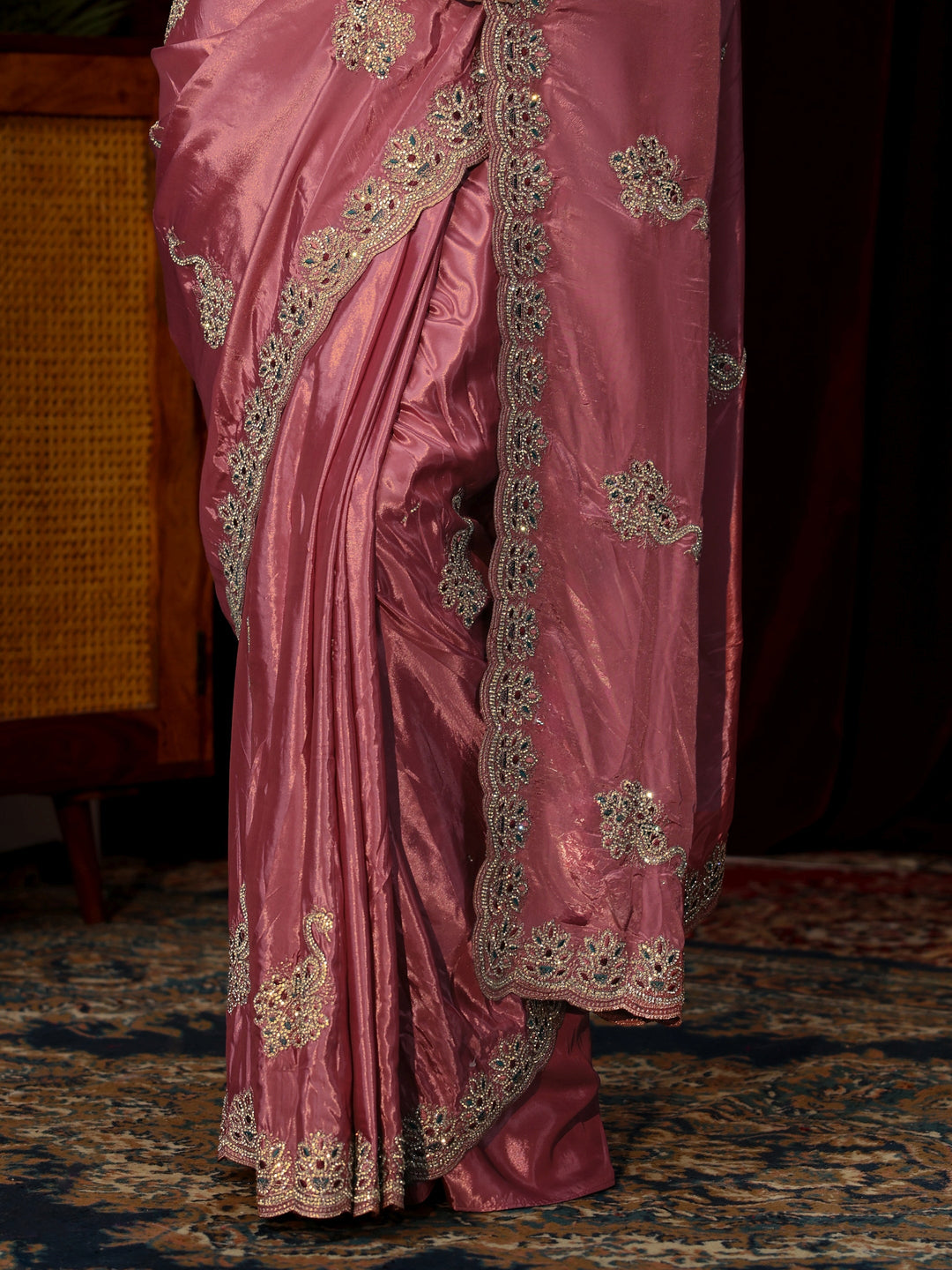  Libas Mauve Stone Work Embellished Silk Blend Saree 