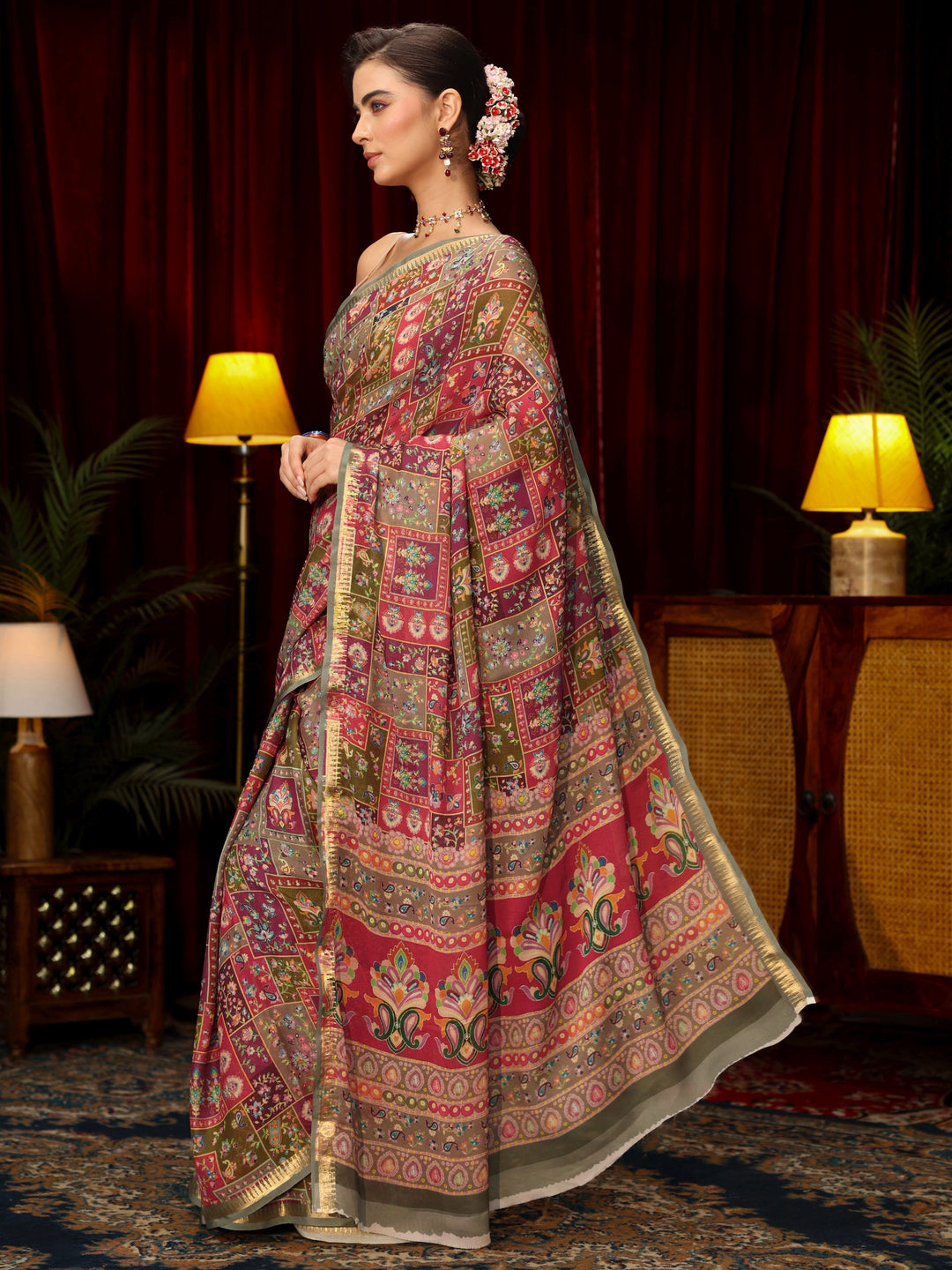  Libas Multi Coloured Floral Printed Silk Blend Saree 