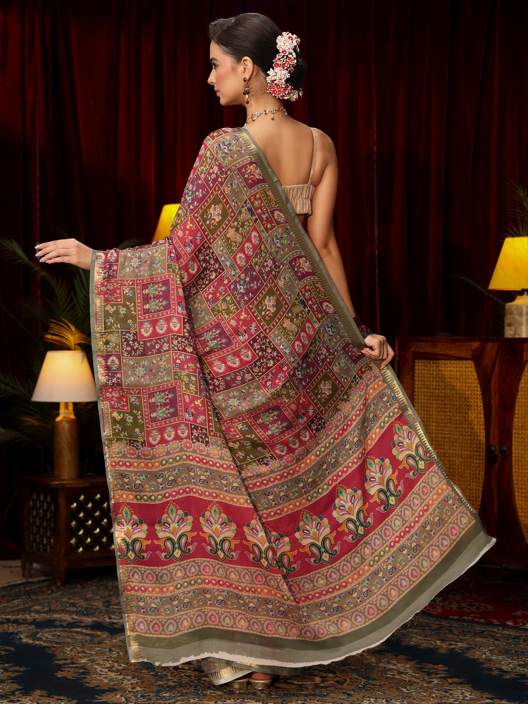  Libas Multi Coloured Floral Printed Silk Blend Saree 