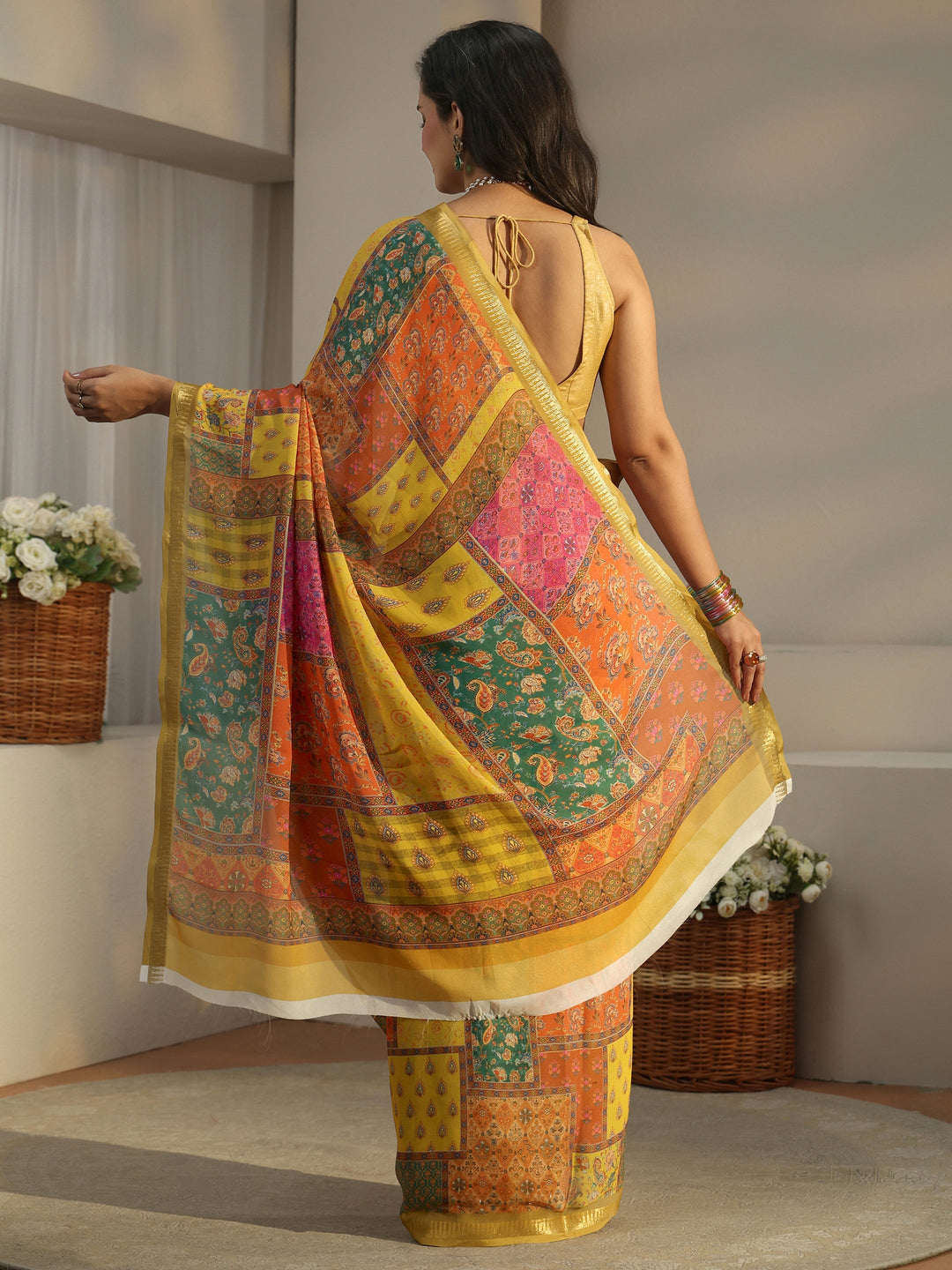  Libas Multi Colour Ethnic Printed Silk Blend Saree 