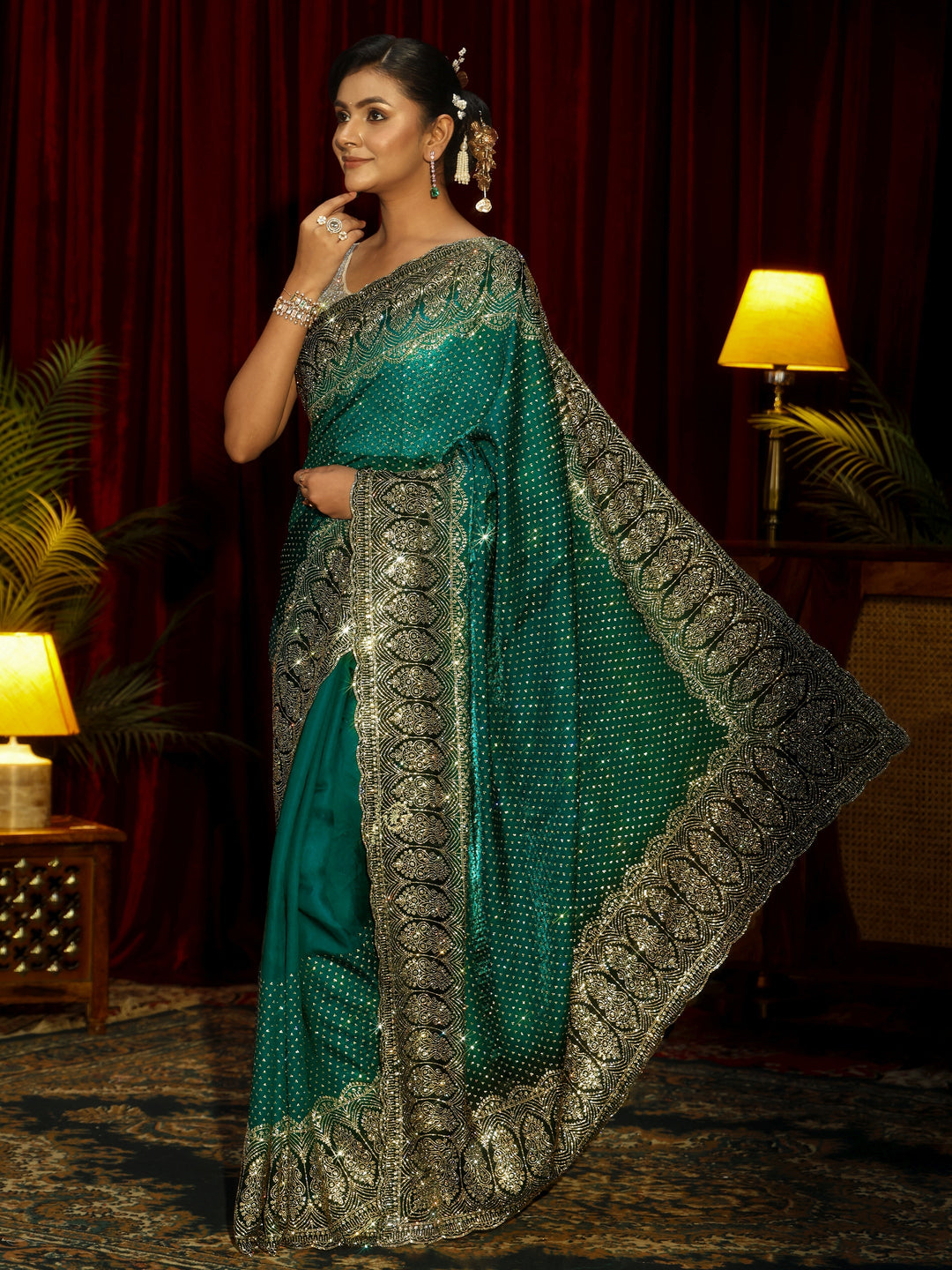  Libas Art Sacramento Green Embellished Tissue Saree 