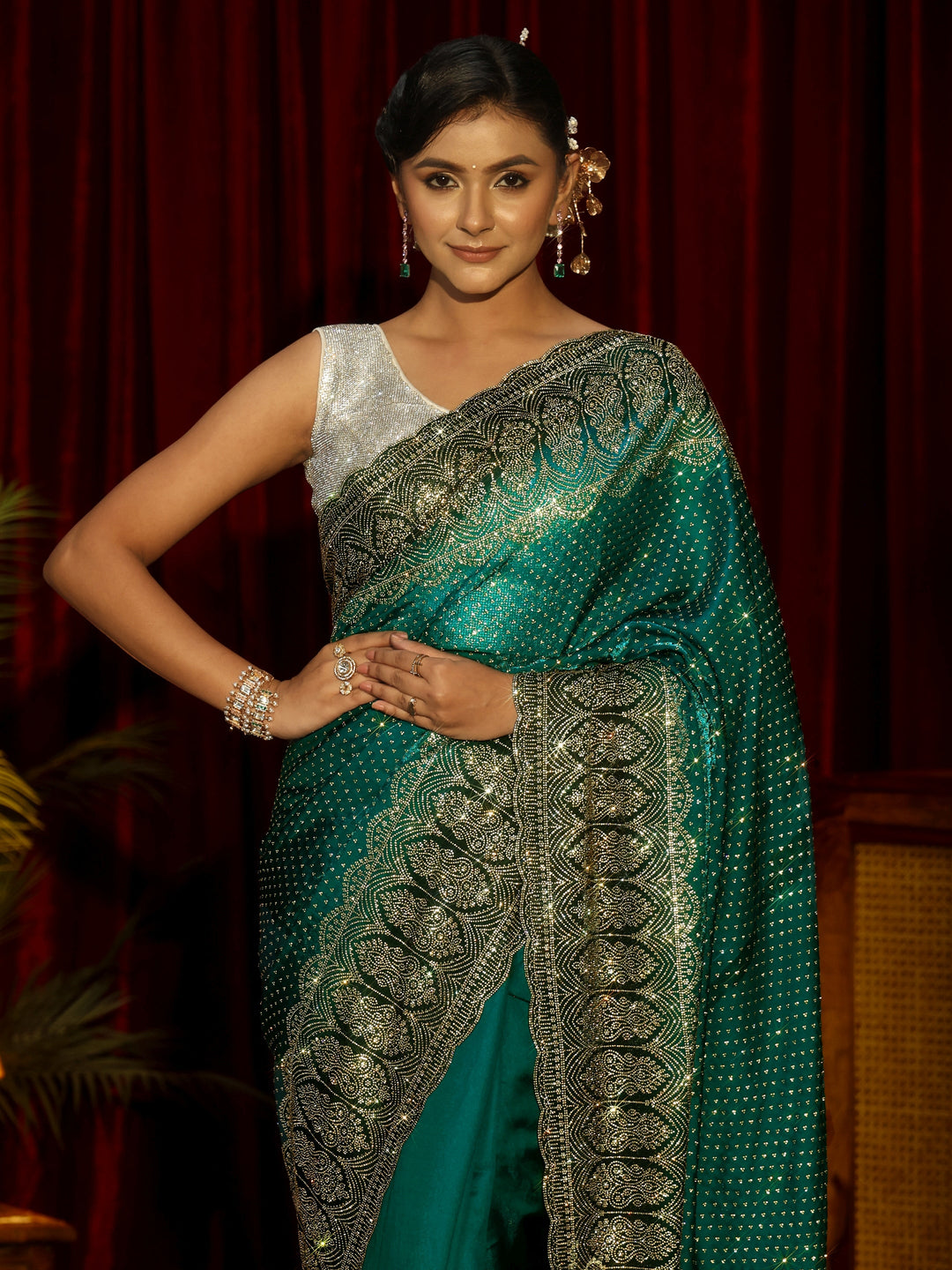  Libas Art Sacramento Green Embellished Tissue Saree 