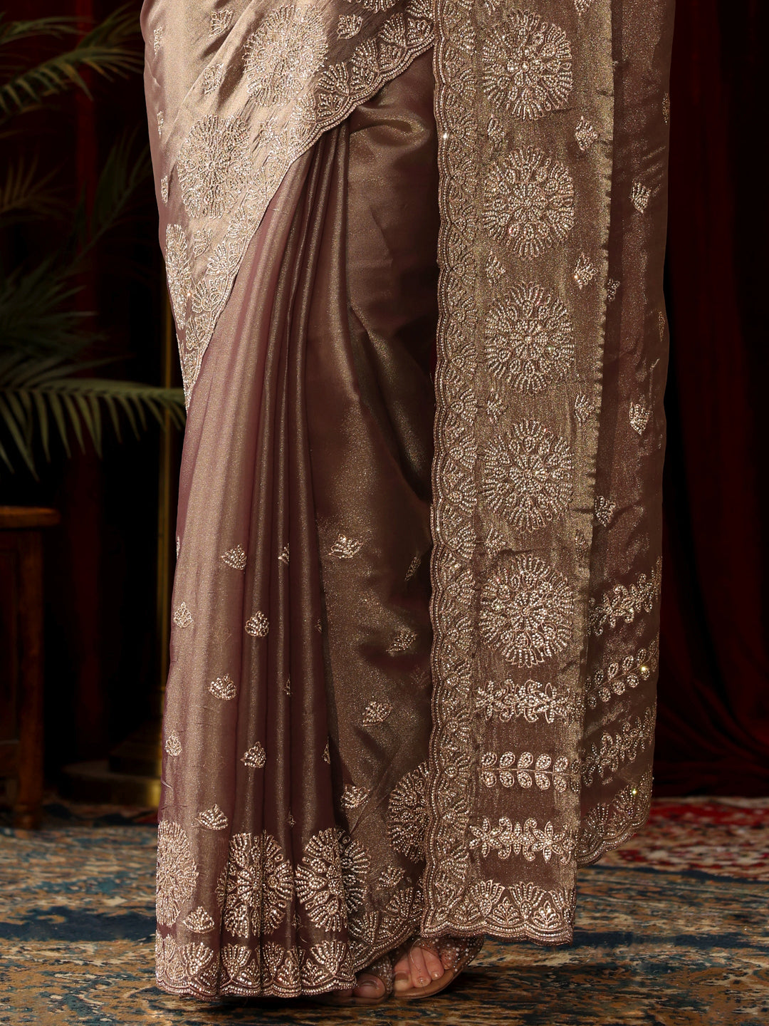  Libas Art Mauve Stone Work Embellished Tissue Saree 