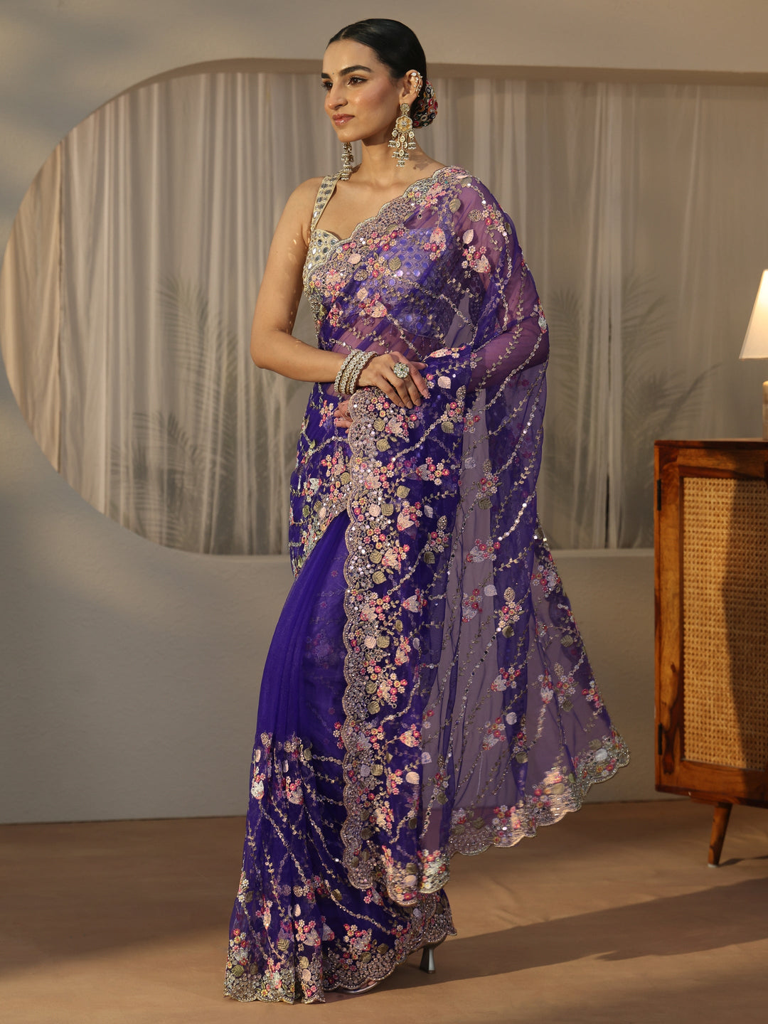  Libas Art Purple Floral Embellished Net Saree 
