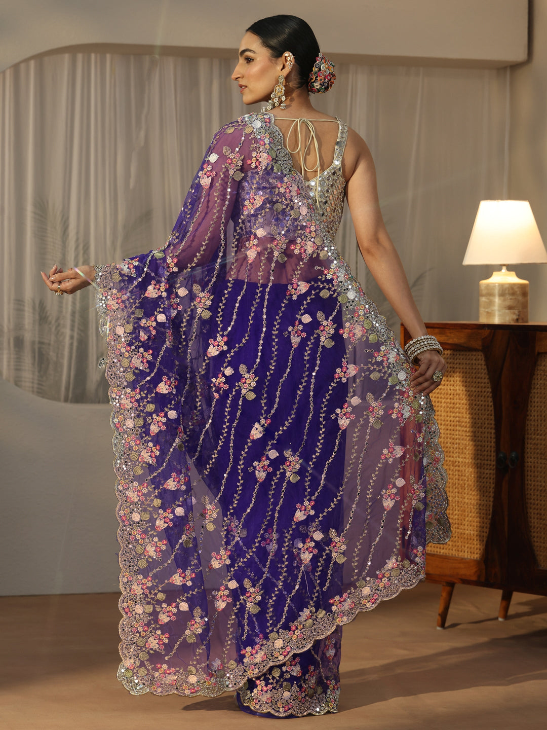  Libas Art Purple Floral Embellished Net Saree 