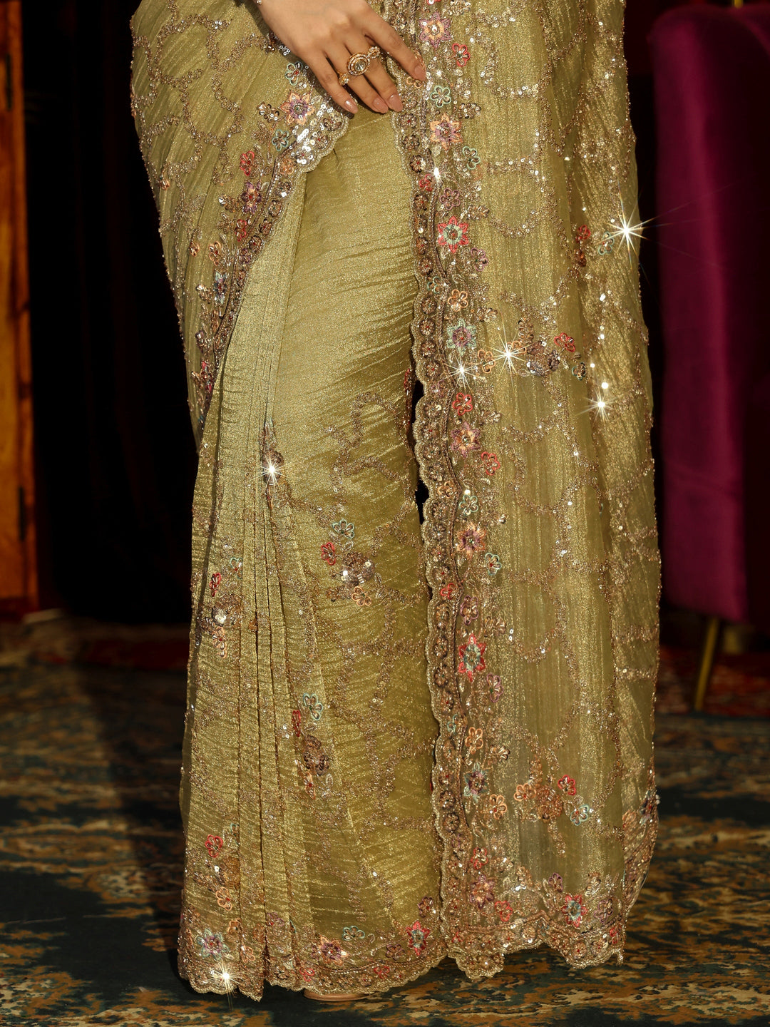  Libas Art Pista Green Embellished Tissue Saree 