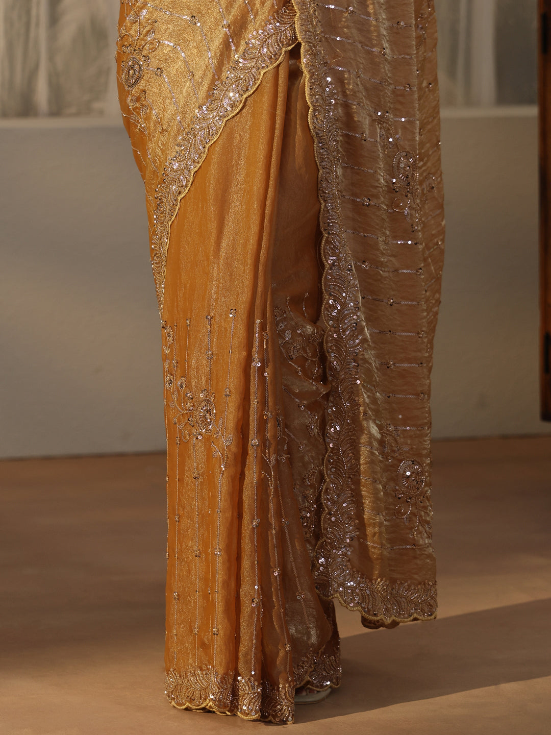  Libas Art Mustard Embellished Tissue Saree 
