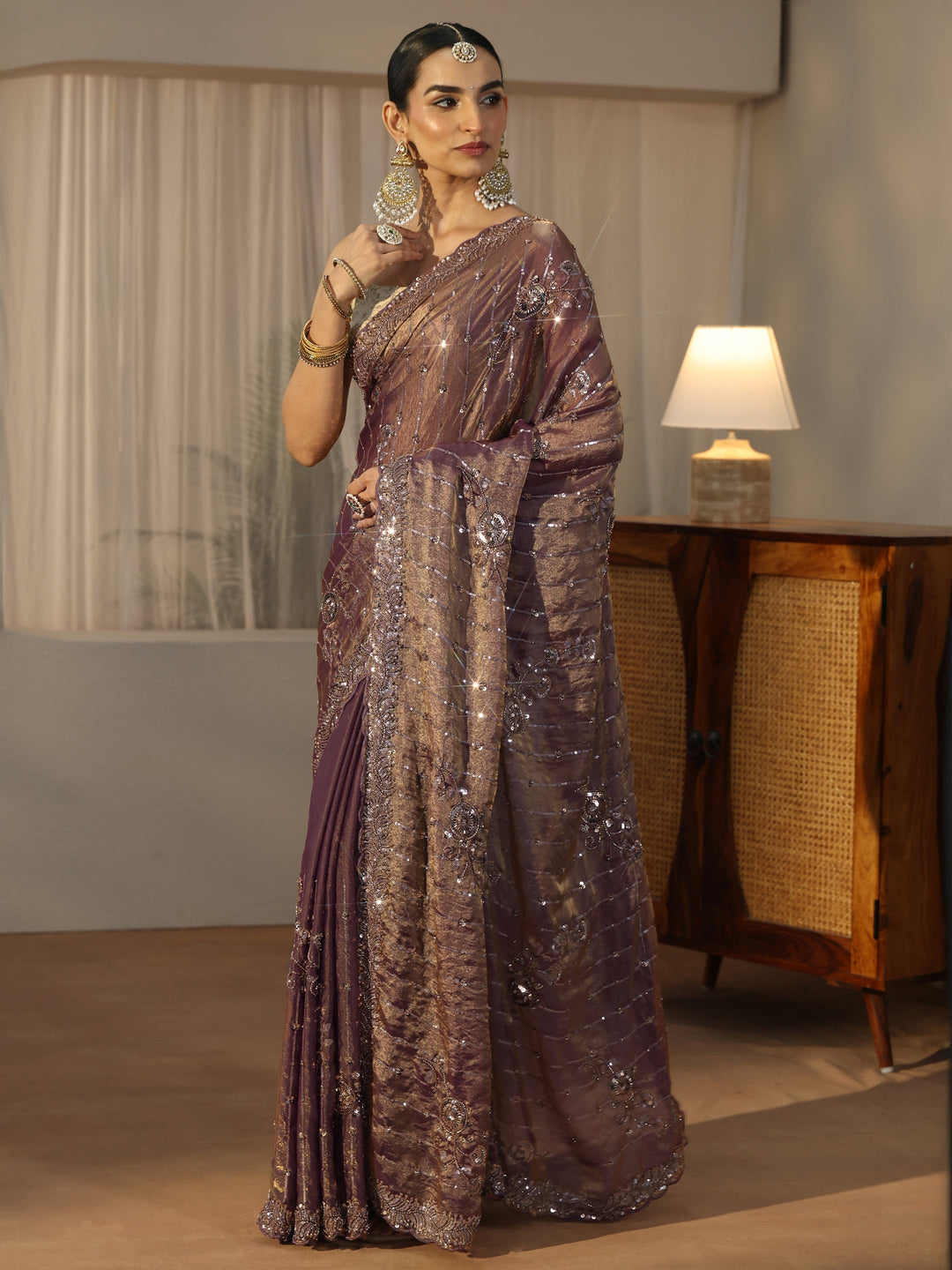  Libas Art Lavender Embellished Saree 